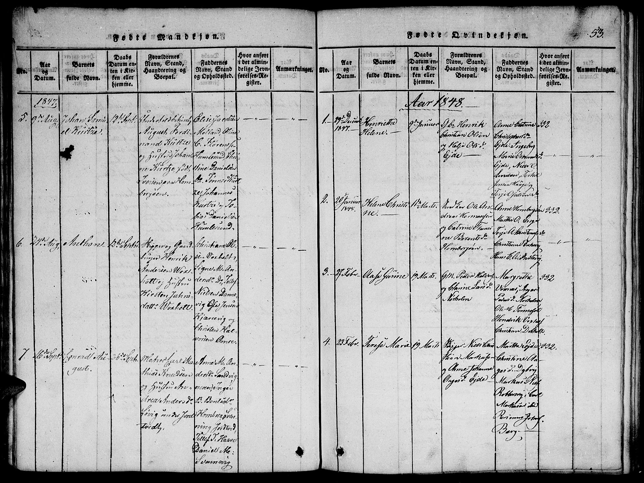 Hommedal sokneprestkontor, SAK/1111-0023/F/Fa/Faa/L0001: Parish register (official) no. A 1, 1816-1860, p. 53
