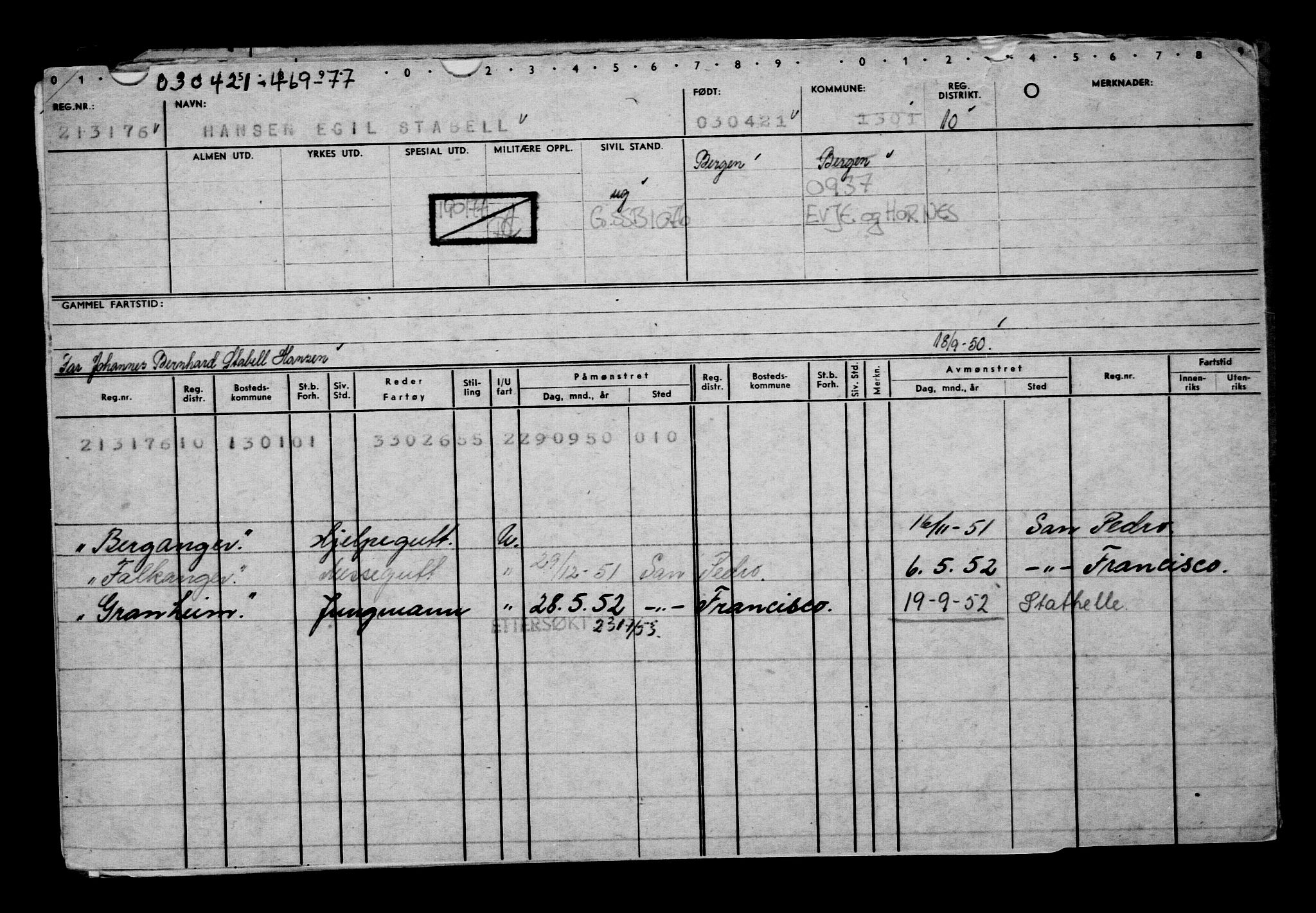 Direktoratet for sjømenn, RA/S-3545/G/Gb/L0192: Hovedkort, 1921, p. 80