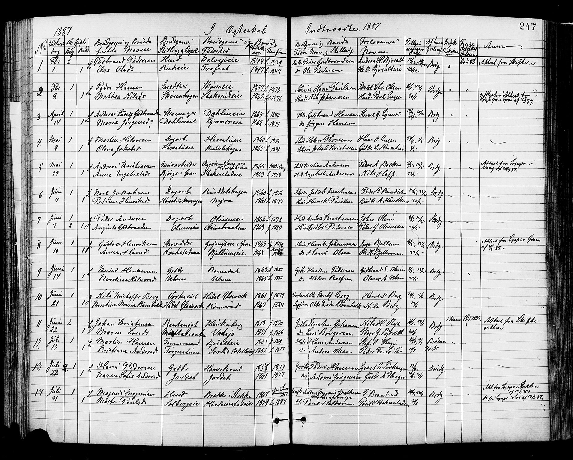 Jevnaker prestekontor, SAH/PREST-116/H/Ha/Haa/L0008: Parish register (official) no. 8, 1877-1890, p. 247