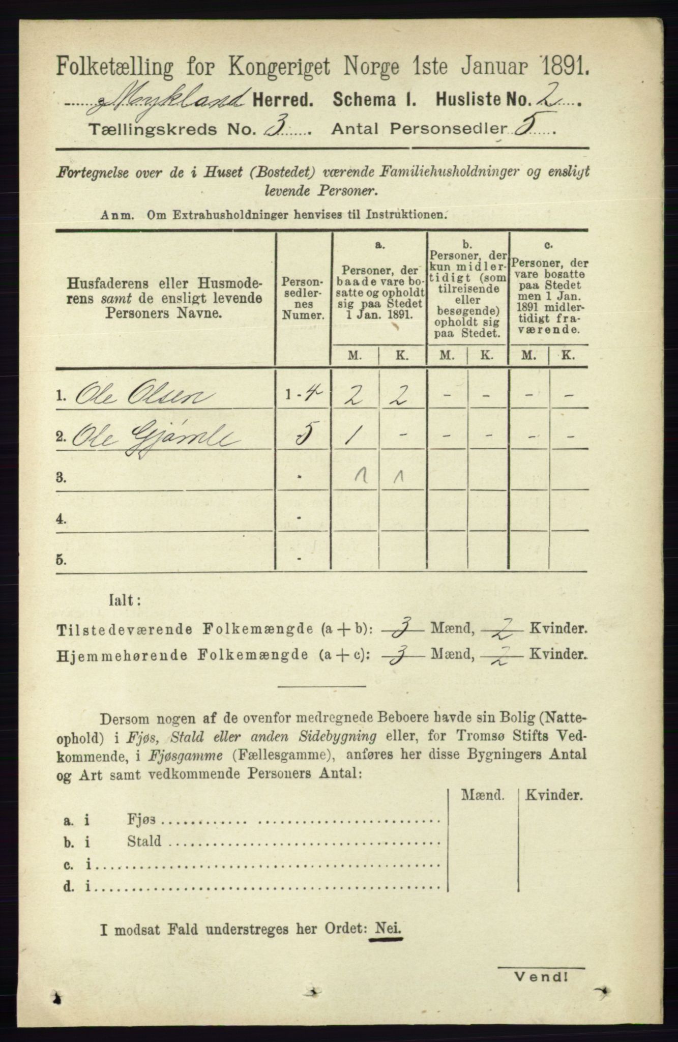 RA, 1891 census for 0932 Mykland, 1891, p. 527