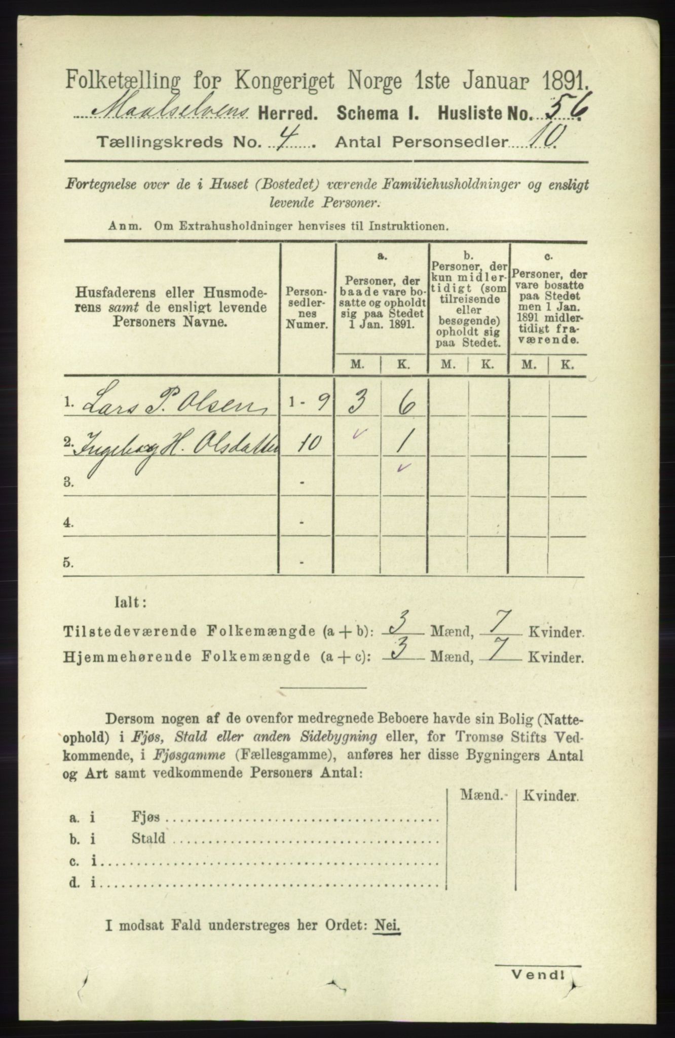 RA, 1891 census for 1924 Målselv, 1891, p. 1070