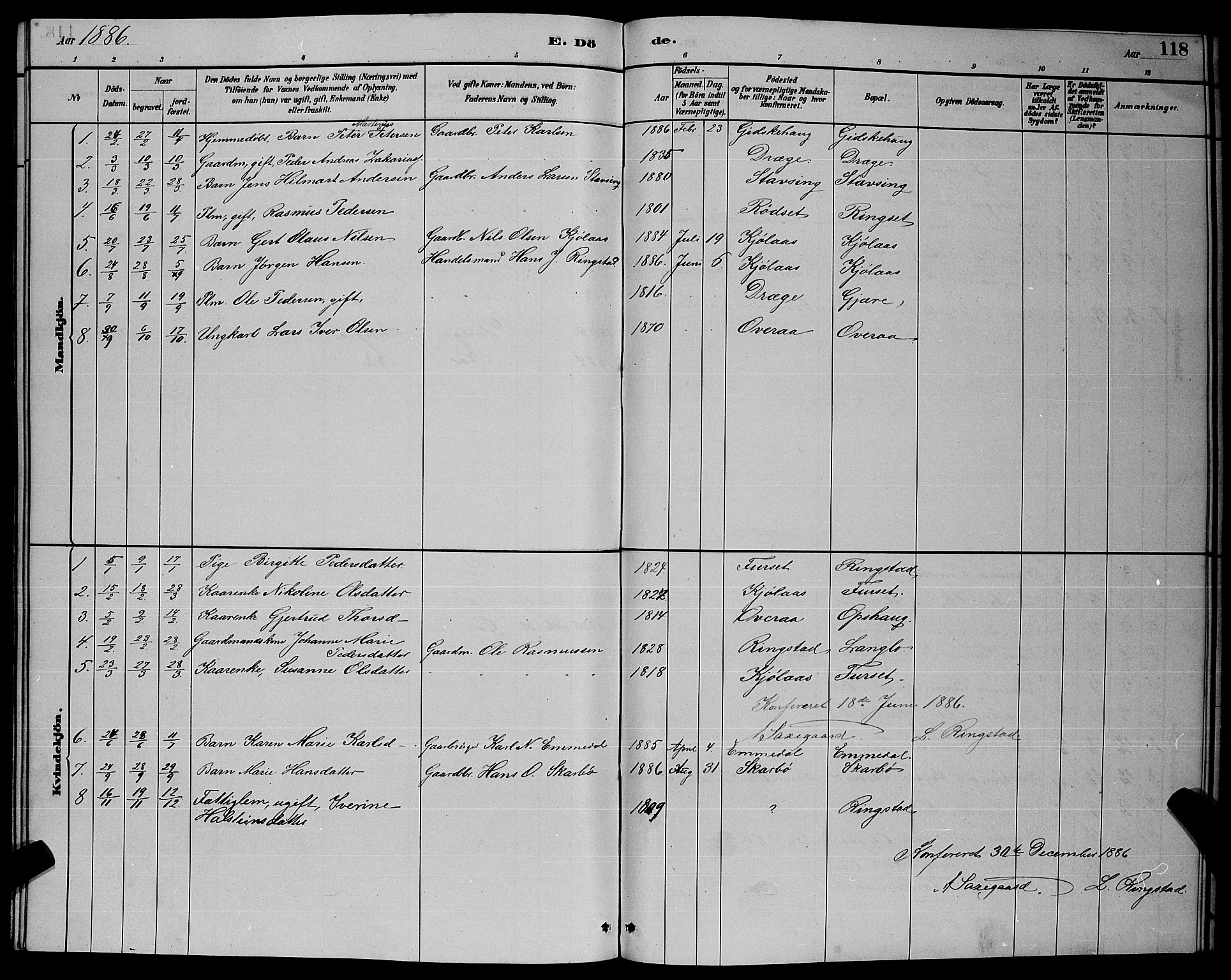 Ministerialprotokoller, klokkerbøker og fødselsregistre - Møre og Romsdal, SAT/A-1454/520/L0292: Parish register (copy) no. 520C04, 1882-1901, p. 118