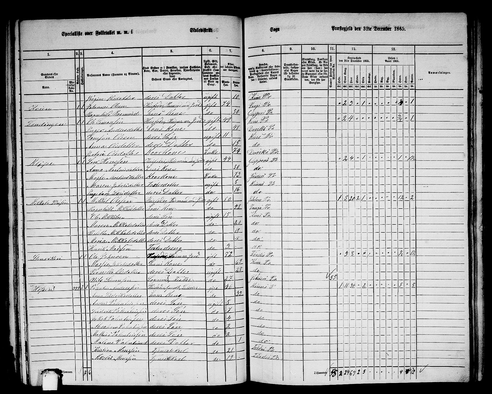 RA, 1865 census for Kinn, 1865, p. 98