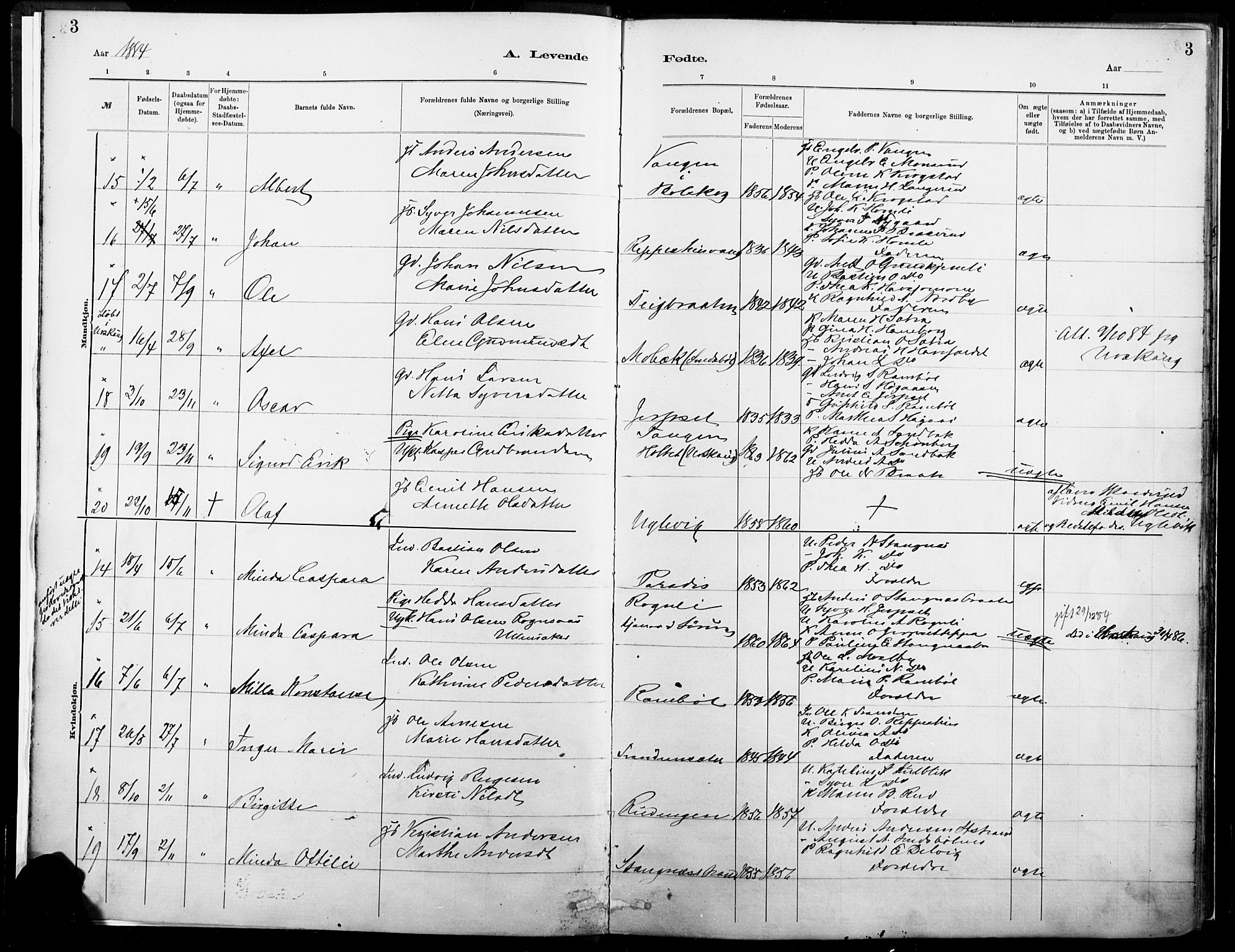 Eidskog prestekontor, SAH/PREST-026/H/Ha/Haa/L0004: Parish register (official) no. 4, 1884-1897, p. 3