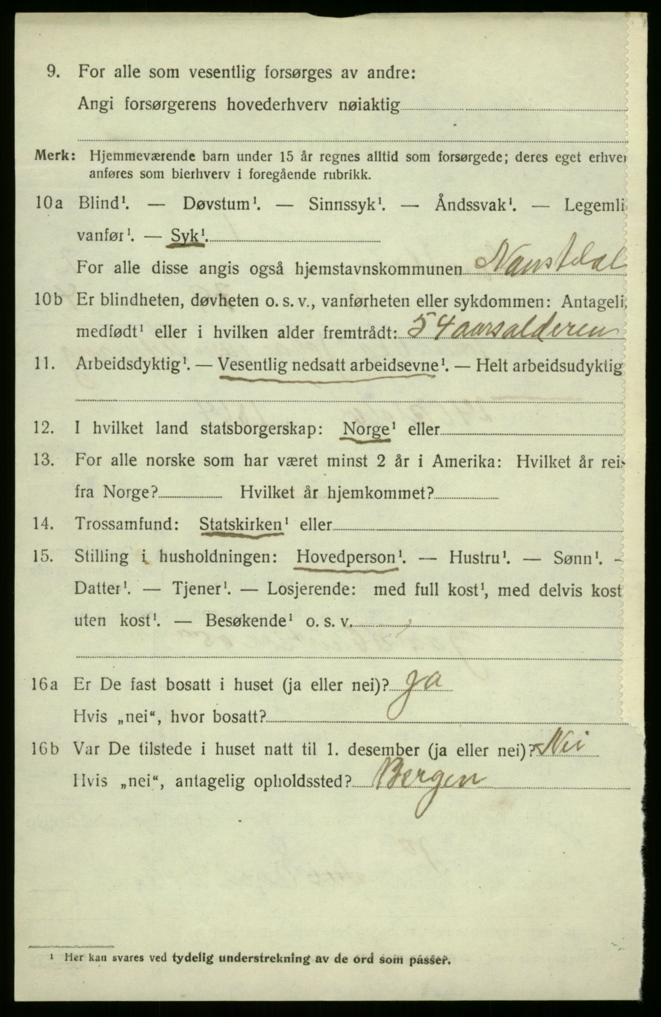 SAB, 1920 census for Naustdal, 1920, p. 1276