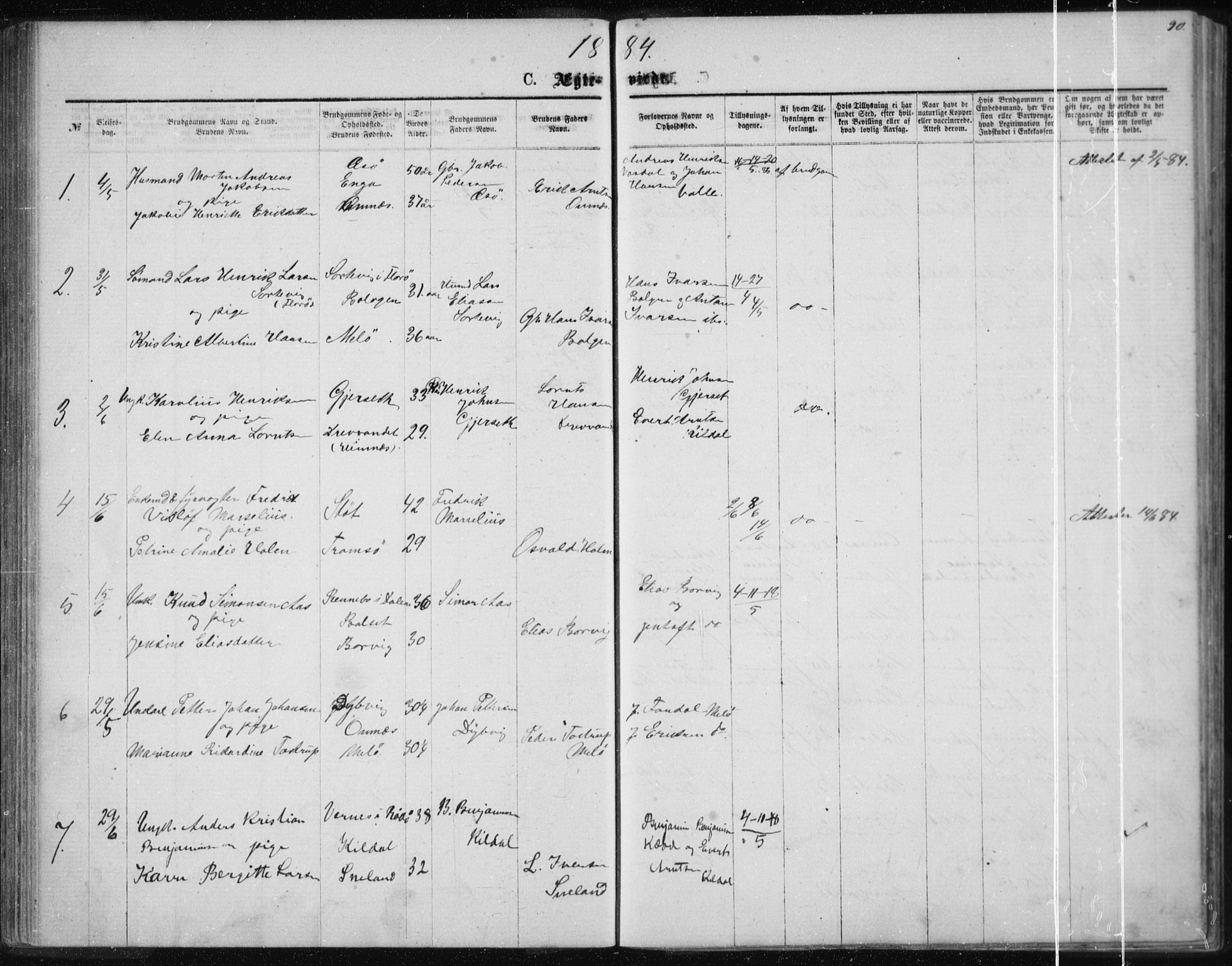 Ministerialprotokoller, klokkerbøker og fødselsregistre - Nordland, SAT/A-1459/843/L0635: Parish register (copy) no. 843C04, 1872-1887, p. 90