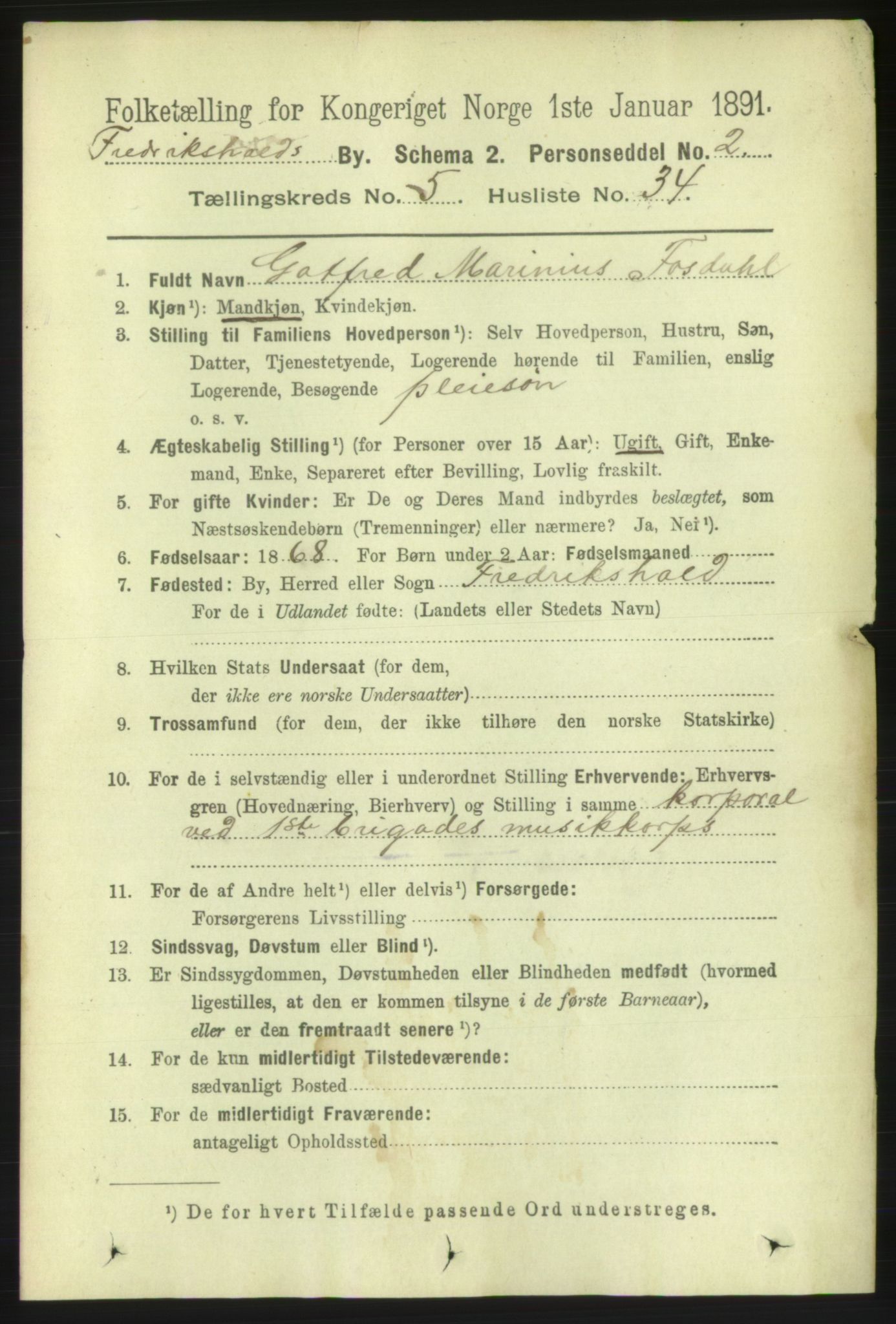 RA, 1891 census for 0101 Fredrikshald, 1891, p. 4397