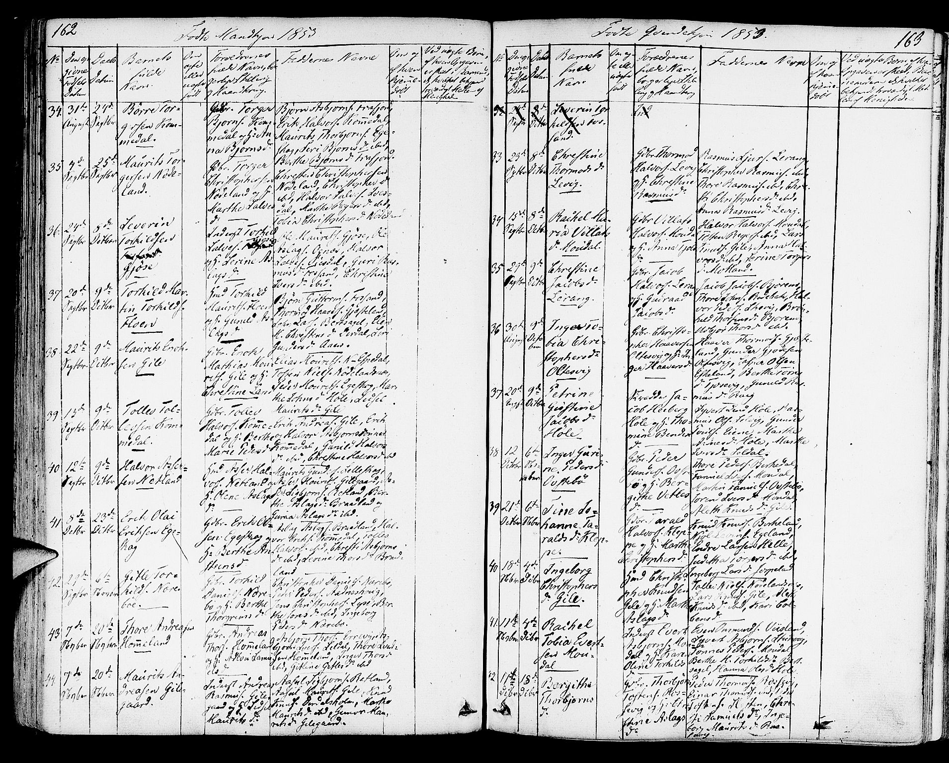 Strand sokneprestkontor, AV/SAST-A-101828/H/Ha/Haa/L0005: Parish register (official) no. A 5, 1833-1854, p. 162-163