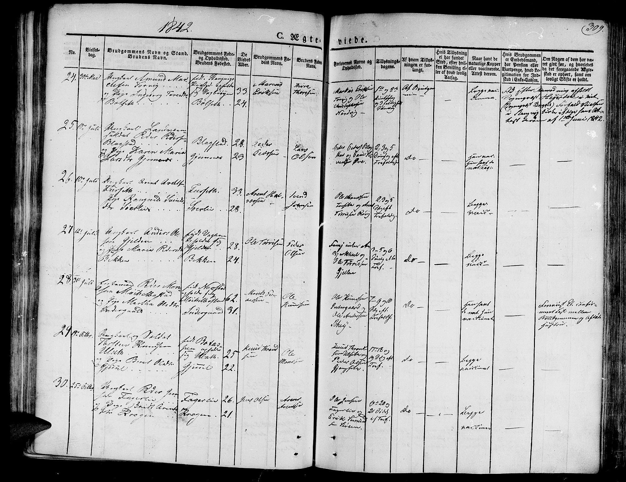 Ministerialprotokoller, klokkerbøker og fødselsregistre - Møre og Romsdal, AV/SAT-A-1454/586/L0983: Parish register (official) no. 586A09, 1829-1843, p. 309