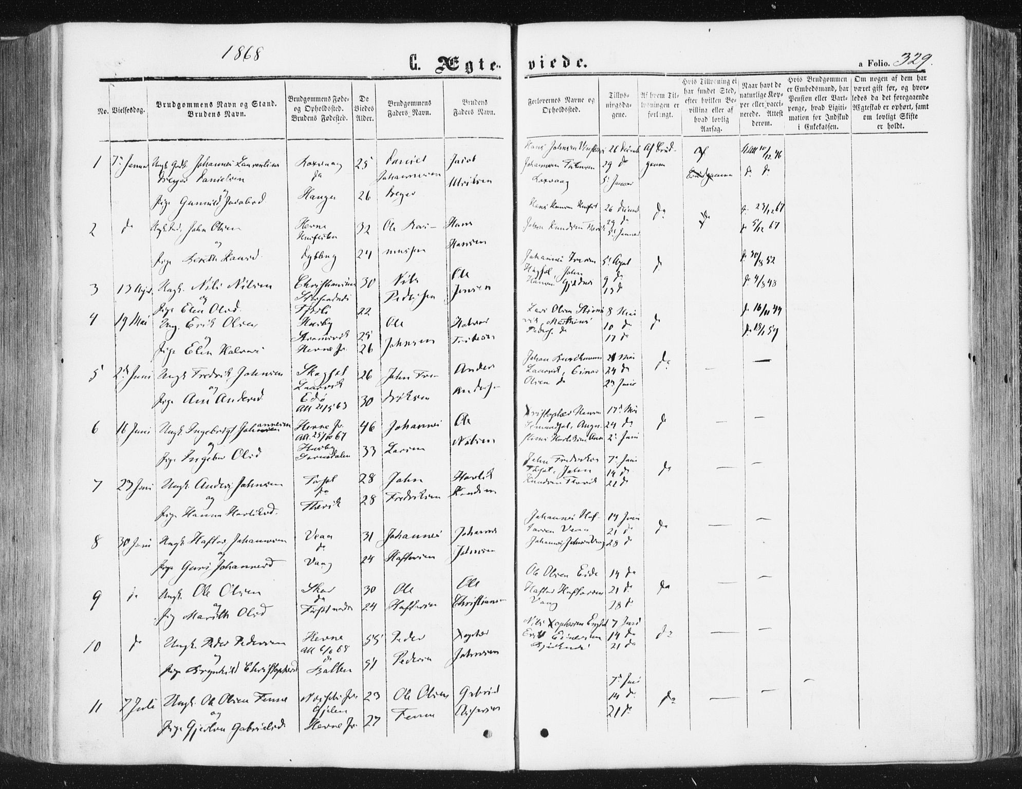 Ministerialprotokoller, klokkerbøker og fødselsregistre - Møre og Romsdal, AV/SAT-A-1454/578/L0905: Parish register (official) no. 578A04, 1859-1877, p. 329