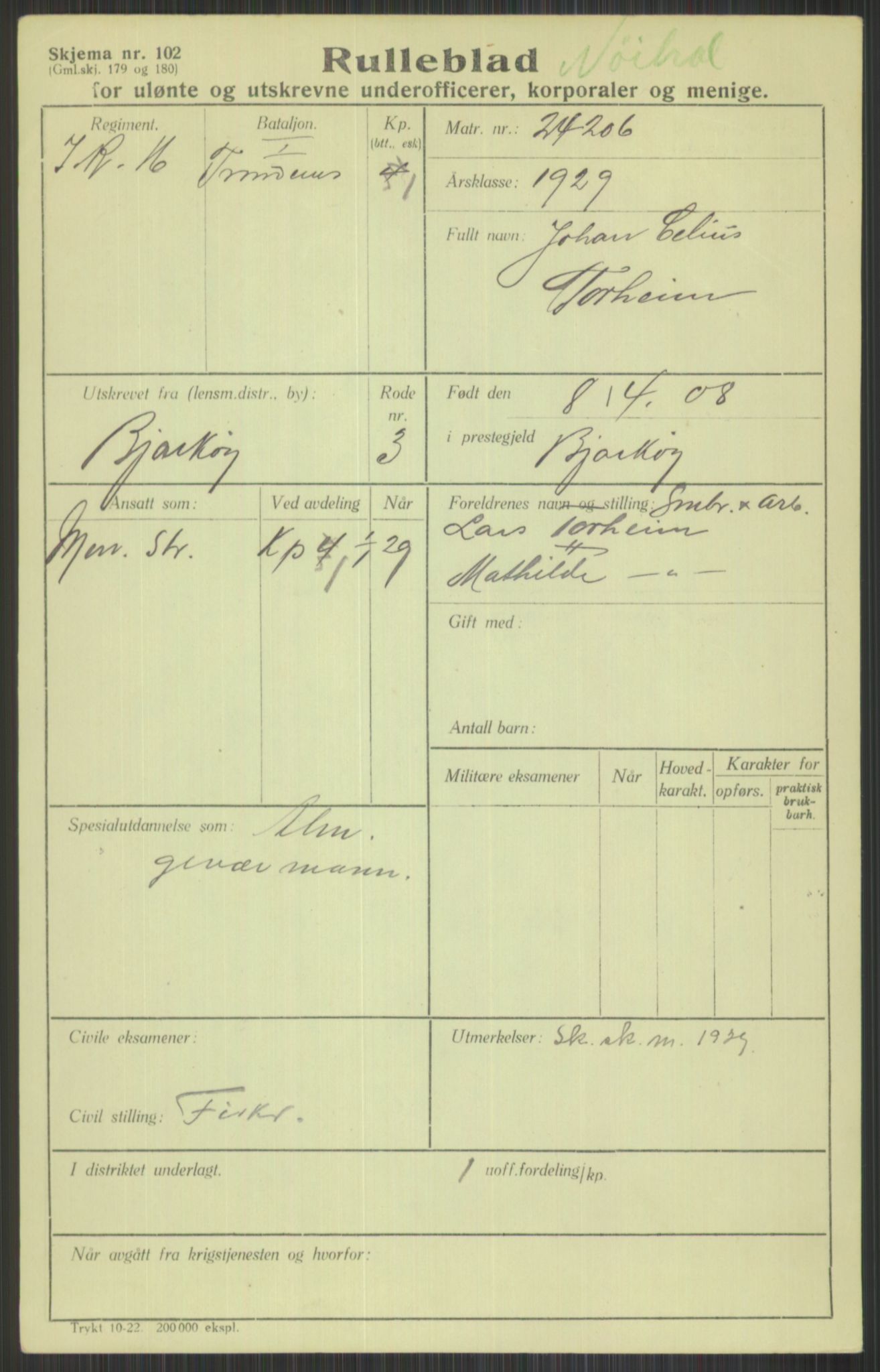 Forsvaret, Troms infanteriregiment nr. 16, AV/RA-RAFA-3146/P/Pa/L0013/0004: Rulleblad / Rulleblad for regimentets menige mannskaper, årsklasse 1929, 1929, p. 1273