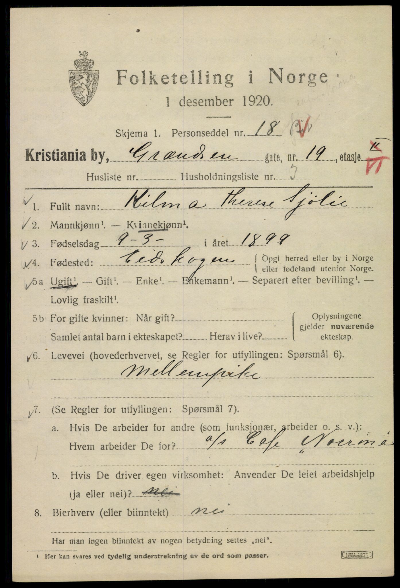 SAO, 1920 census for Kristiania, 1920, p. 254585