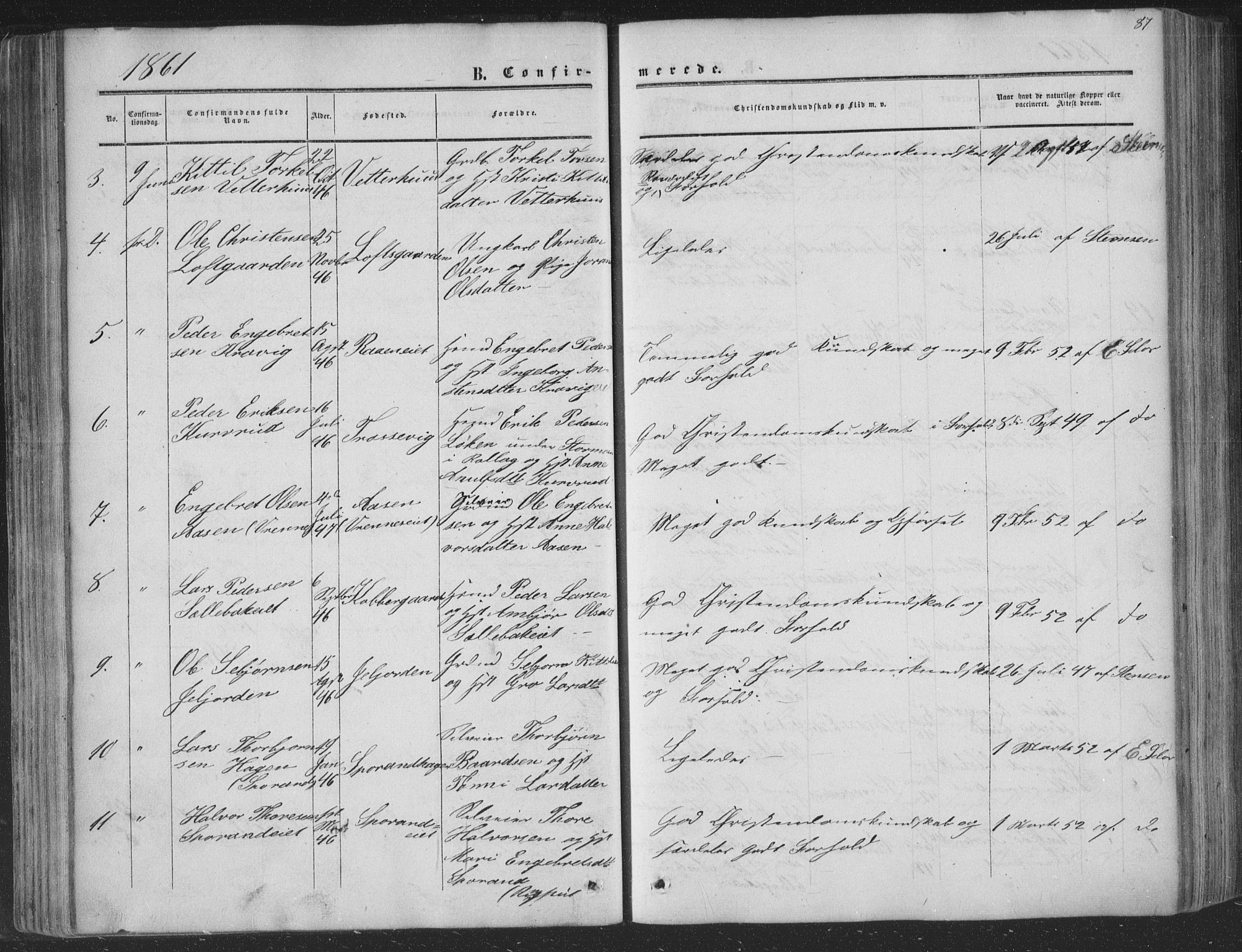 Nore kirkebøker, SAKO/A-238/F/Fa/L0002: Parish register (official) no. I 2, 1856-1871, p. 87