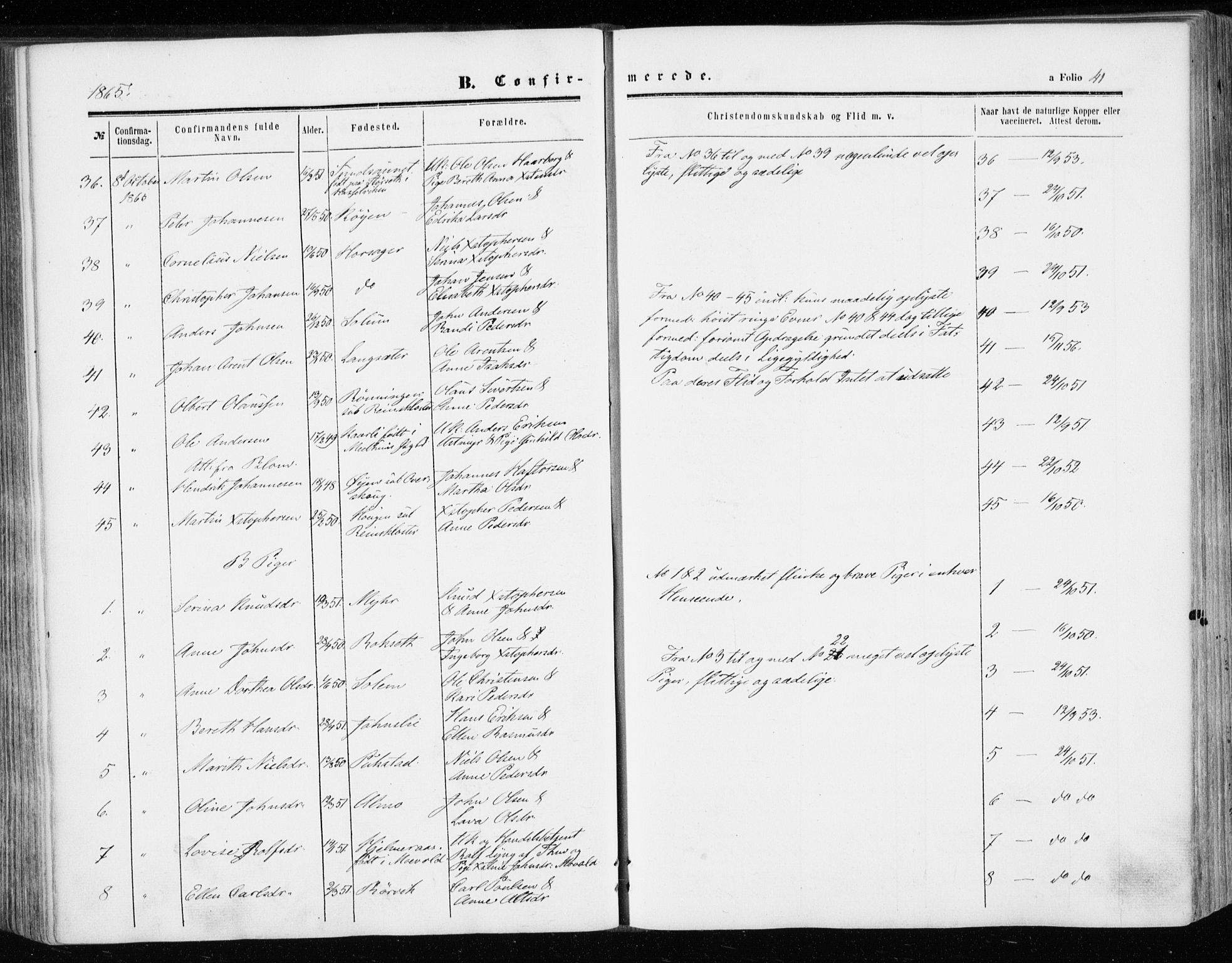 Ministerialprotokoller, klokkerbøker og fødselsregistre - Sør-Trøndelag, AV/SAT-A-1456/646/L0612: Parish register (official) no. 646A10, 1858-1869, p. 41