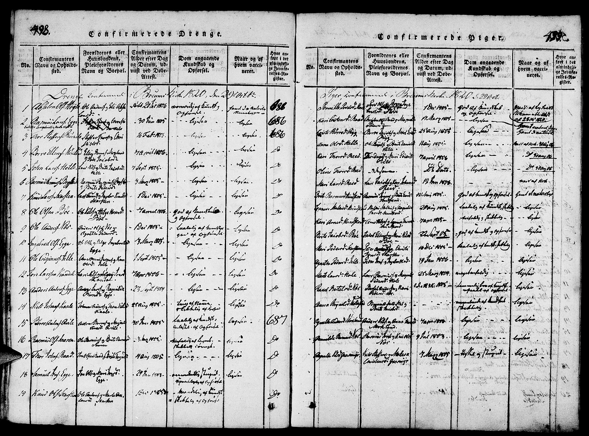 Gloppen sokneprestembete, SAB/A-80101/H/Haa/Haaa/L0006: Parish register (official) no. A 6, 1816-1826, p. 498-499