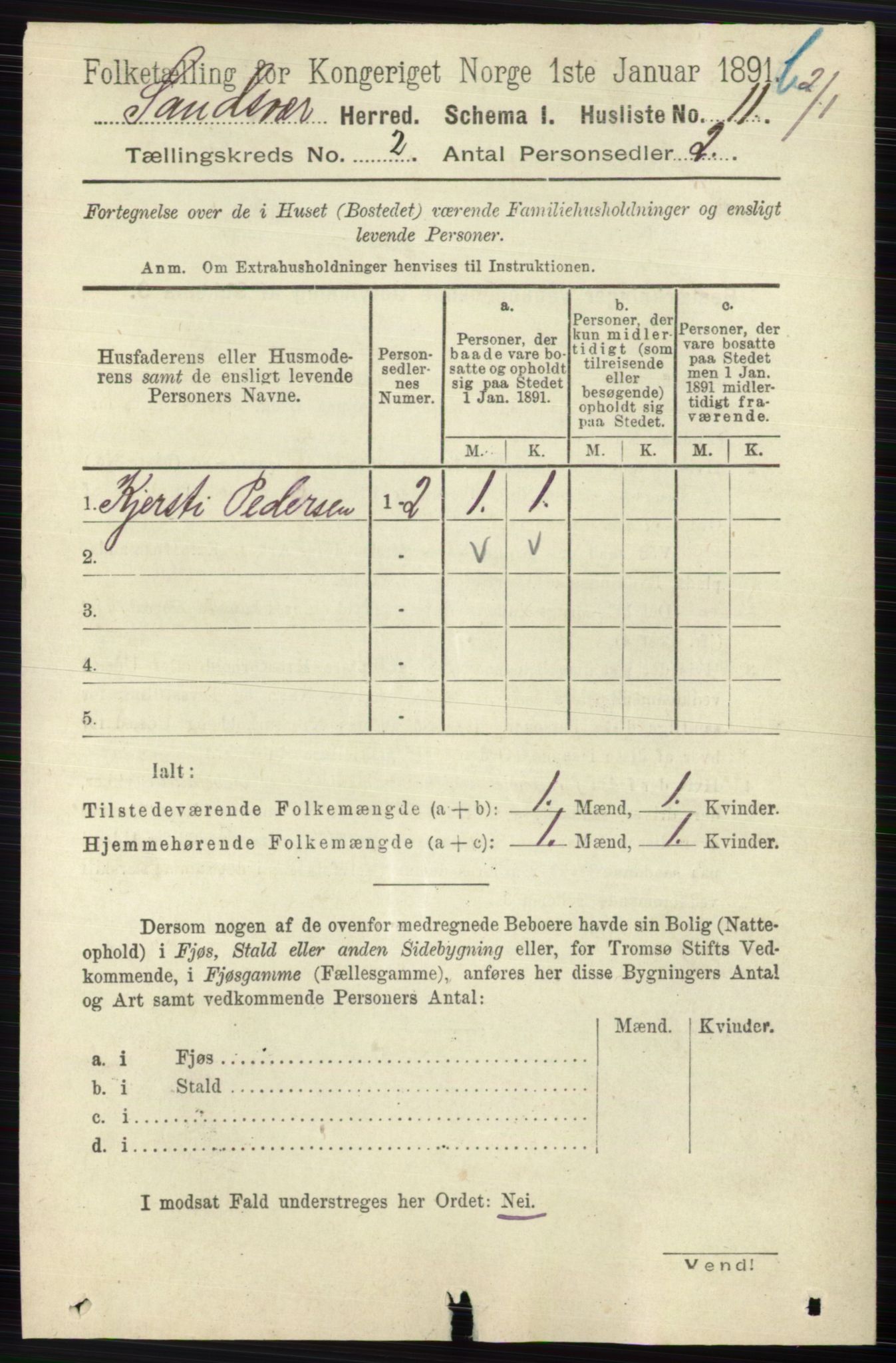 RA, 1891 census for 0629 Sandsvær, 1891, p. 5723