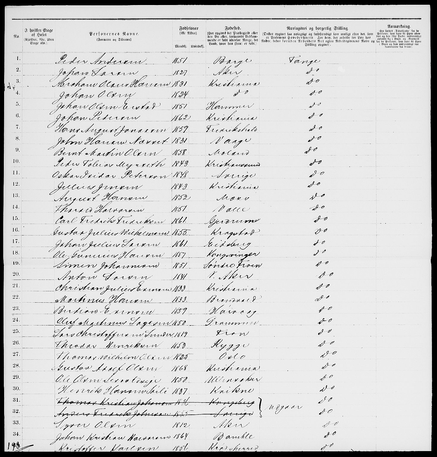 RA, 1885 census for 0301 Kristiania, 1885, p. 967