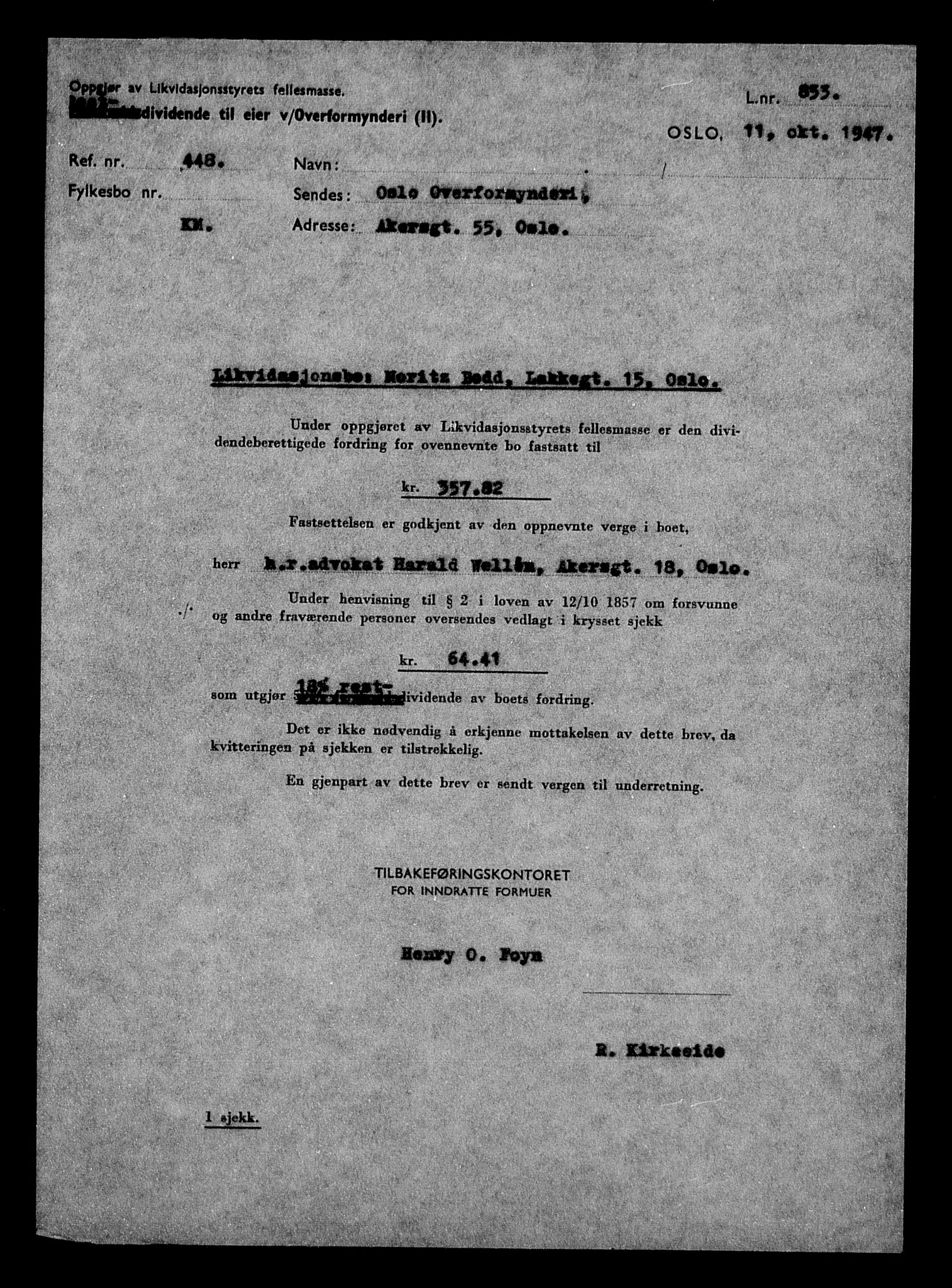 Justisdepartementet, Tilbakeføringskontoret for inndratte formuer, AV/RA-S-1564/H/Hc/Hcc/L0927: --, 1945-1947, p. 29