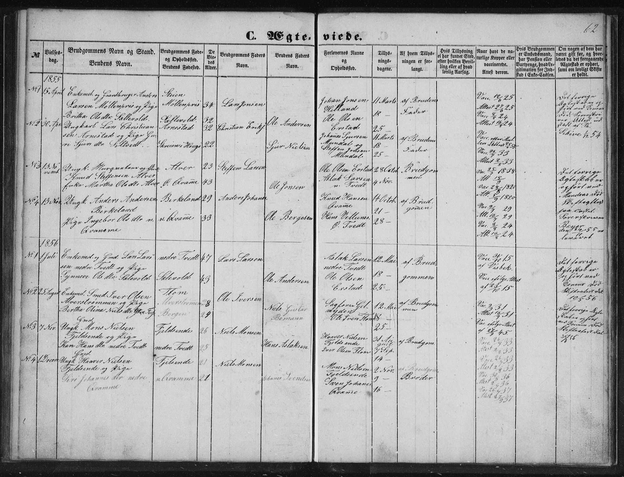 Alversund Sokneprestembete, SAB/A-73901/H/Ha/Hab: Parish register (copy) no. A 1, 1852-1864, p. 62