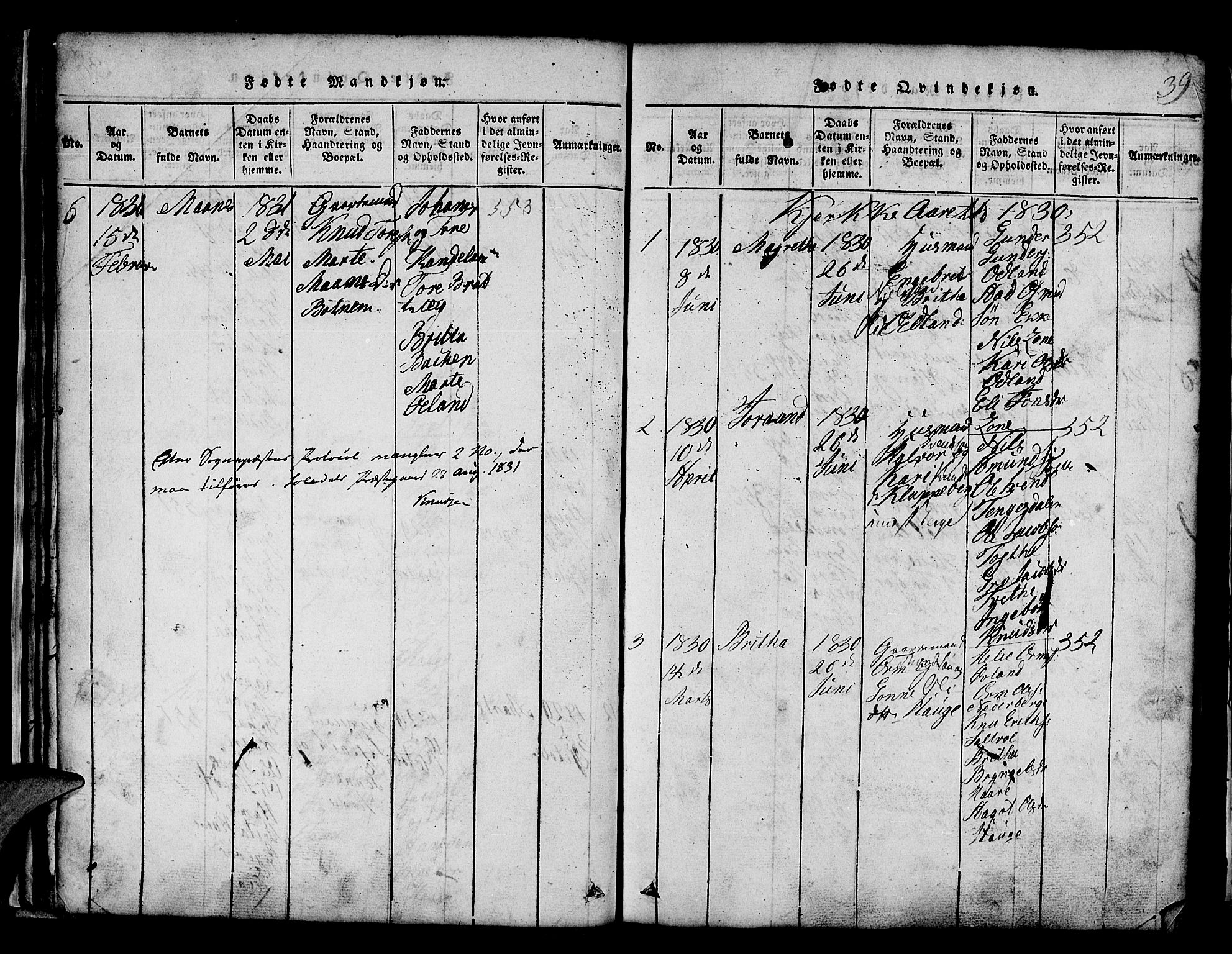 Røldal sokneprestembete, SAB/A-100247: Parish register (copy) no. A 1, 1817-1860, p. 39