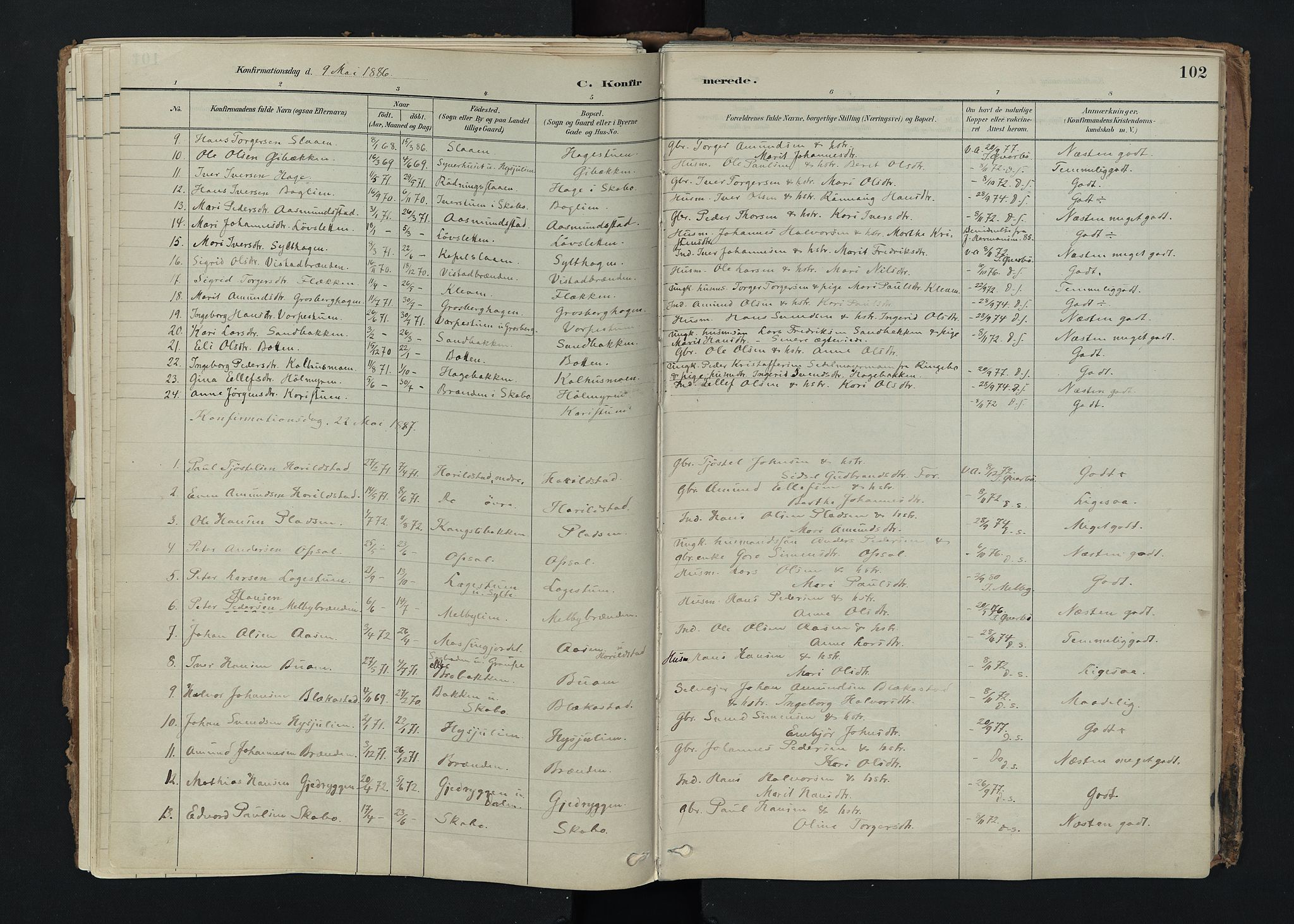 Nord-Fron prestekontor, SAH/PREST-080/H/Ha/Haa/L0005: Parish register (official) no. 5, 1884-1914, p. 102