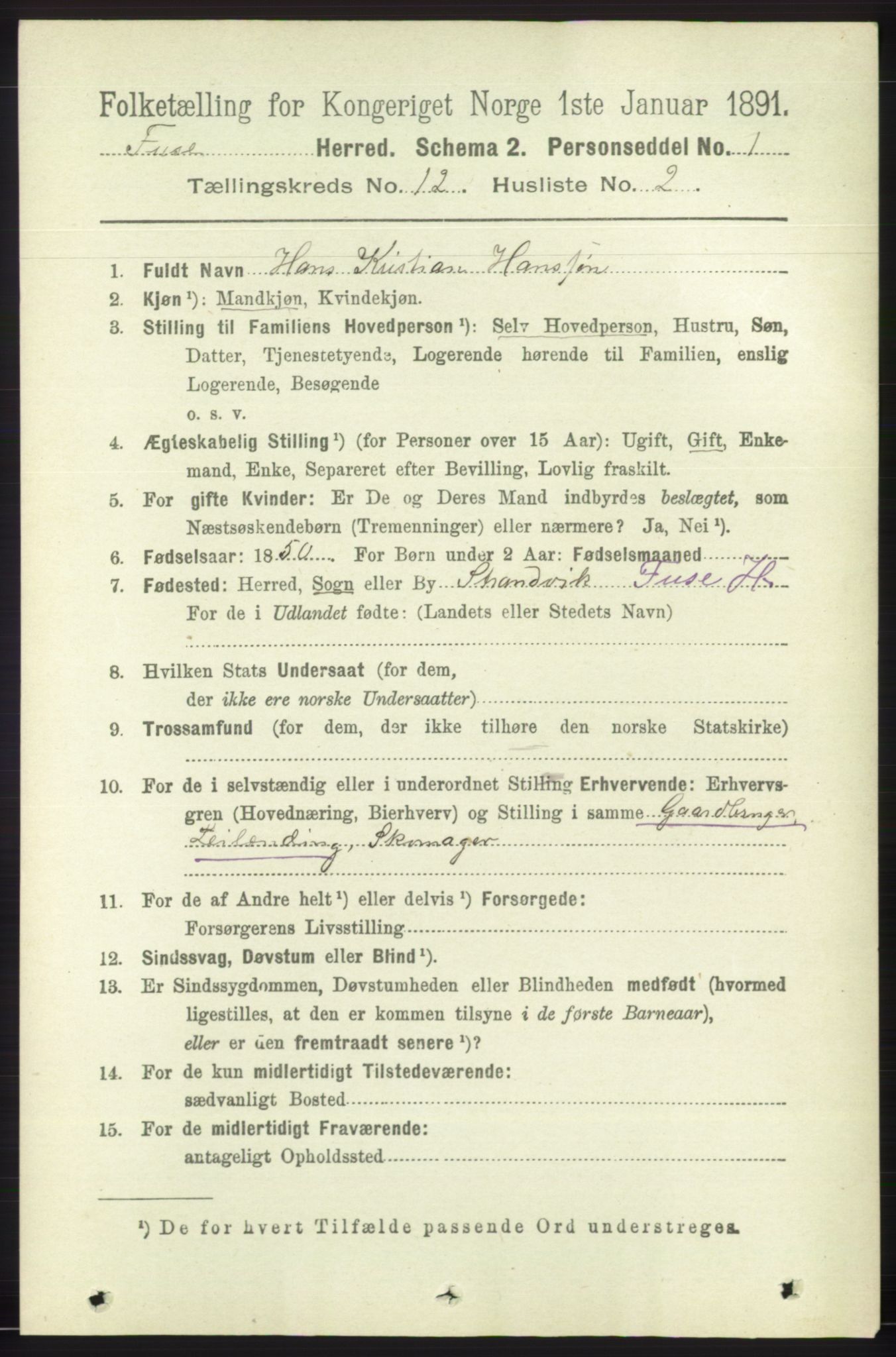 RA, 1891 census for 1241 Fusa, 1891, p. 2377