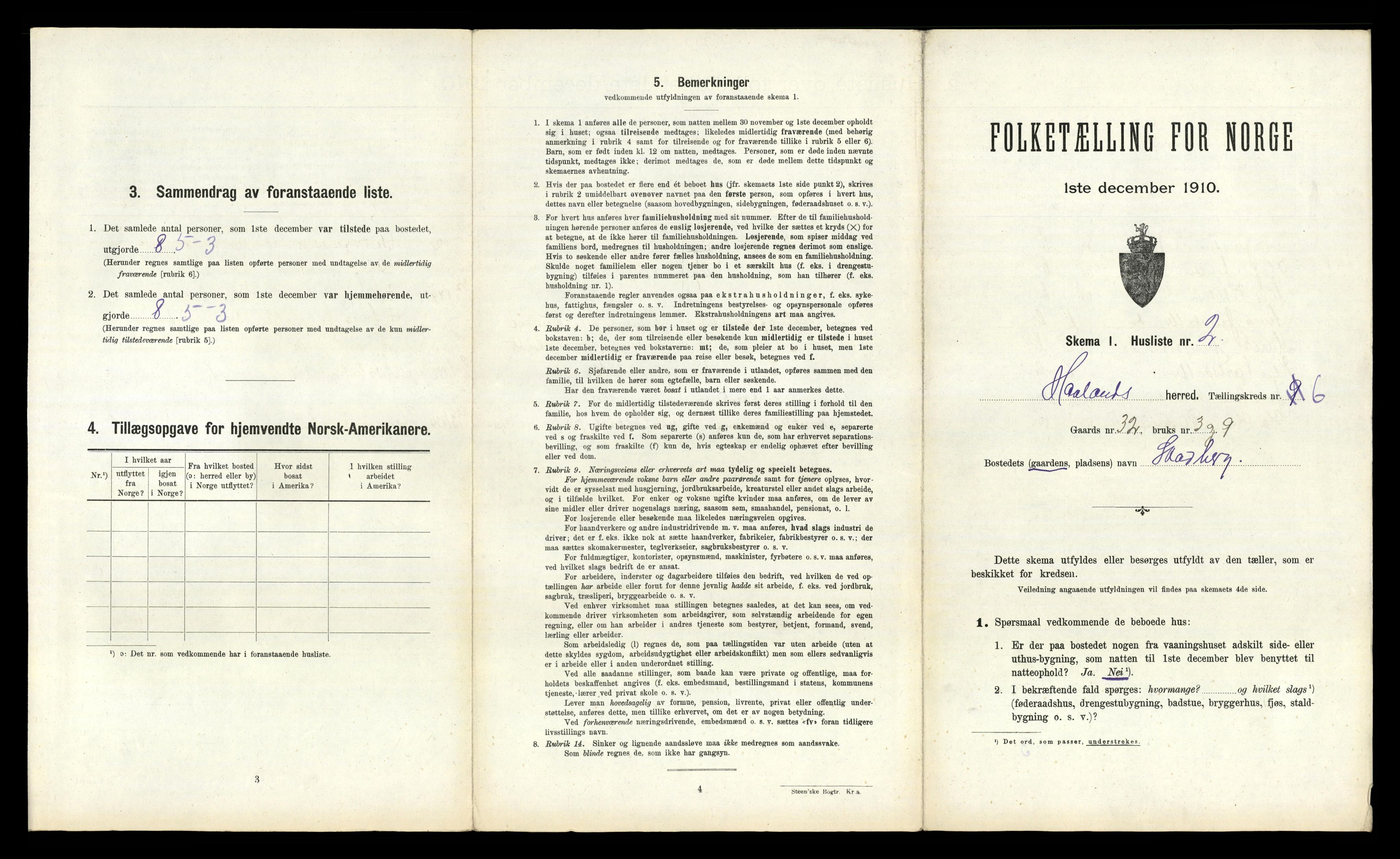 RA, 1910 census for Håland, 1910, p. 909