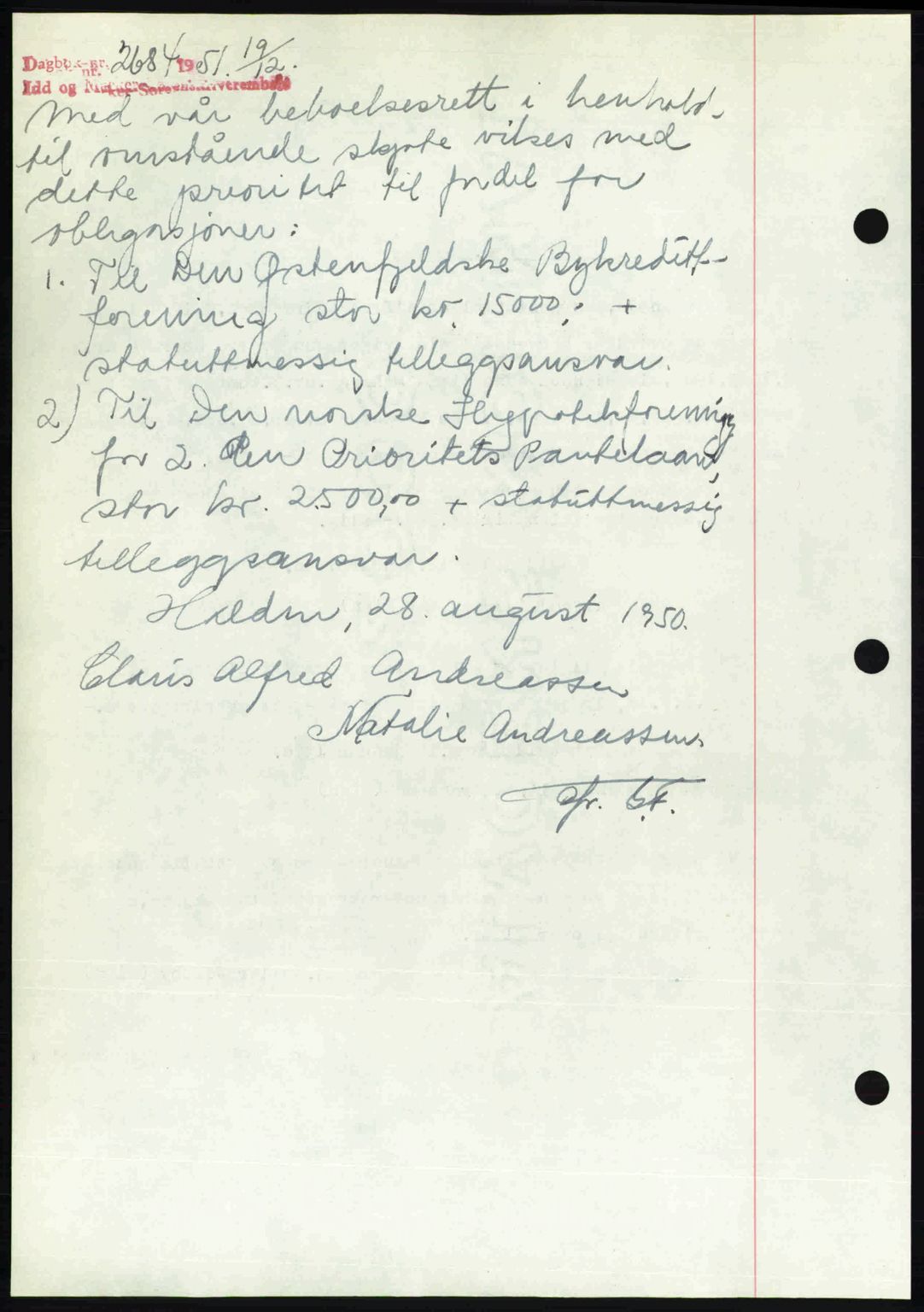 Idd og Marker sorenskriveri, AV/SAO-A-10283/G/Gb/Gbb/L0013: Mortgage book no. A13, 1949-1950, Diary no: : 2684/1951