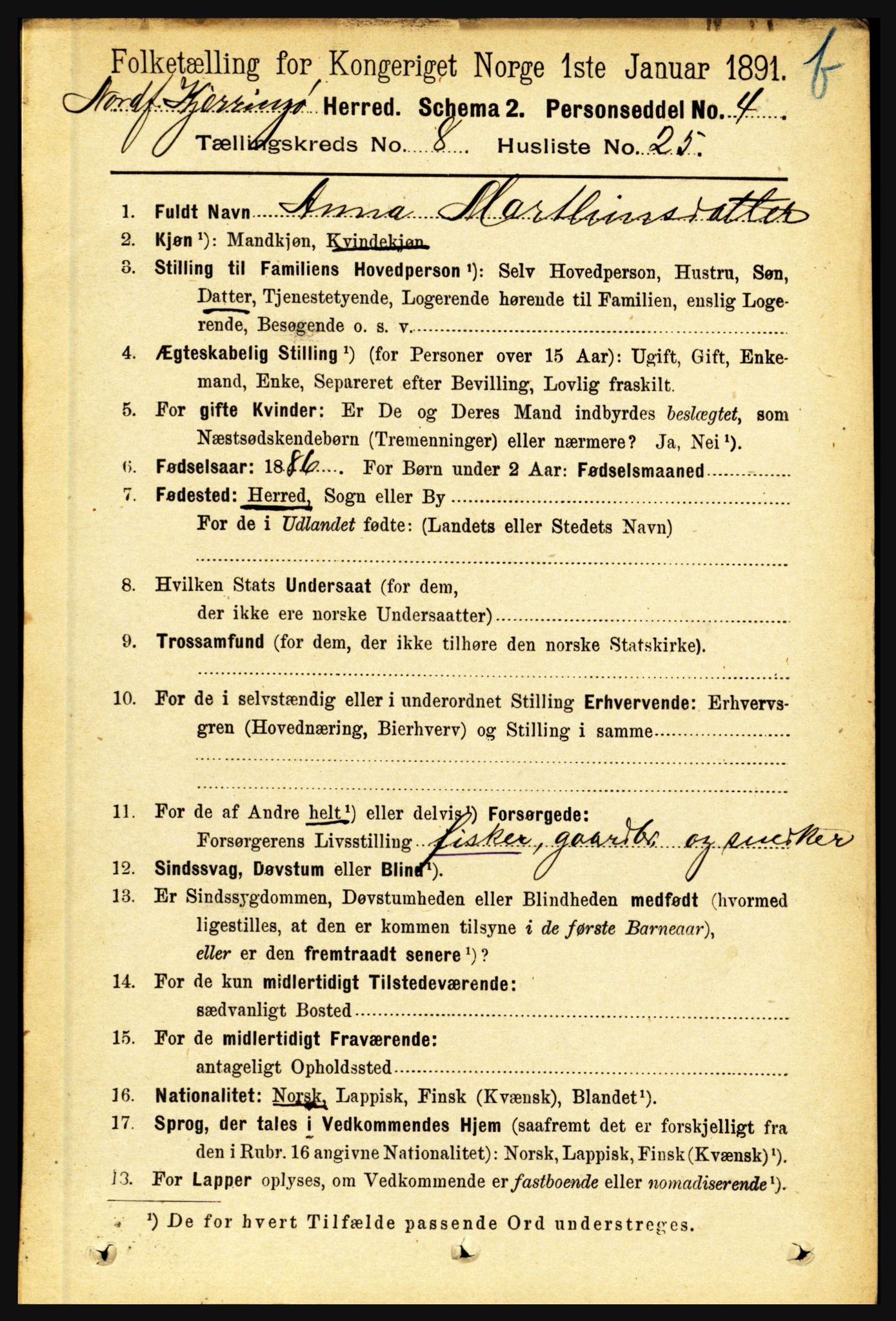 RA, 1891 census for 1846 Nordfold-Kjerringøy, 1891, p. 2111