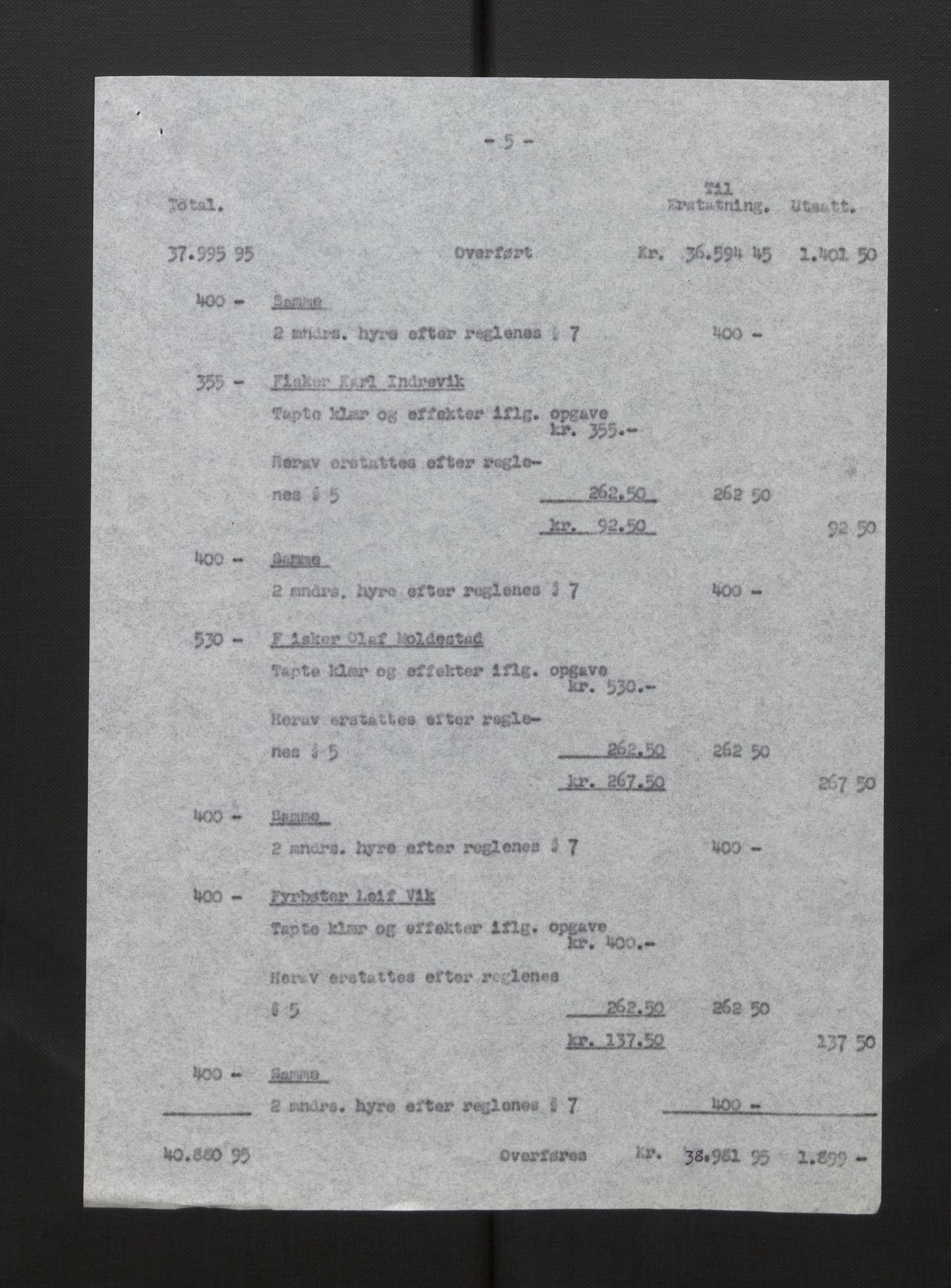 Fiskeridirektoratet - 1 Adm. ledelse - 13 Båtkontoret, AV/SAB-A-2003/La/L0058: Statens krigsforsikring for fiskeflåten, 1936-1971, p. 99