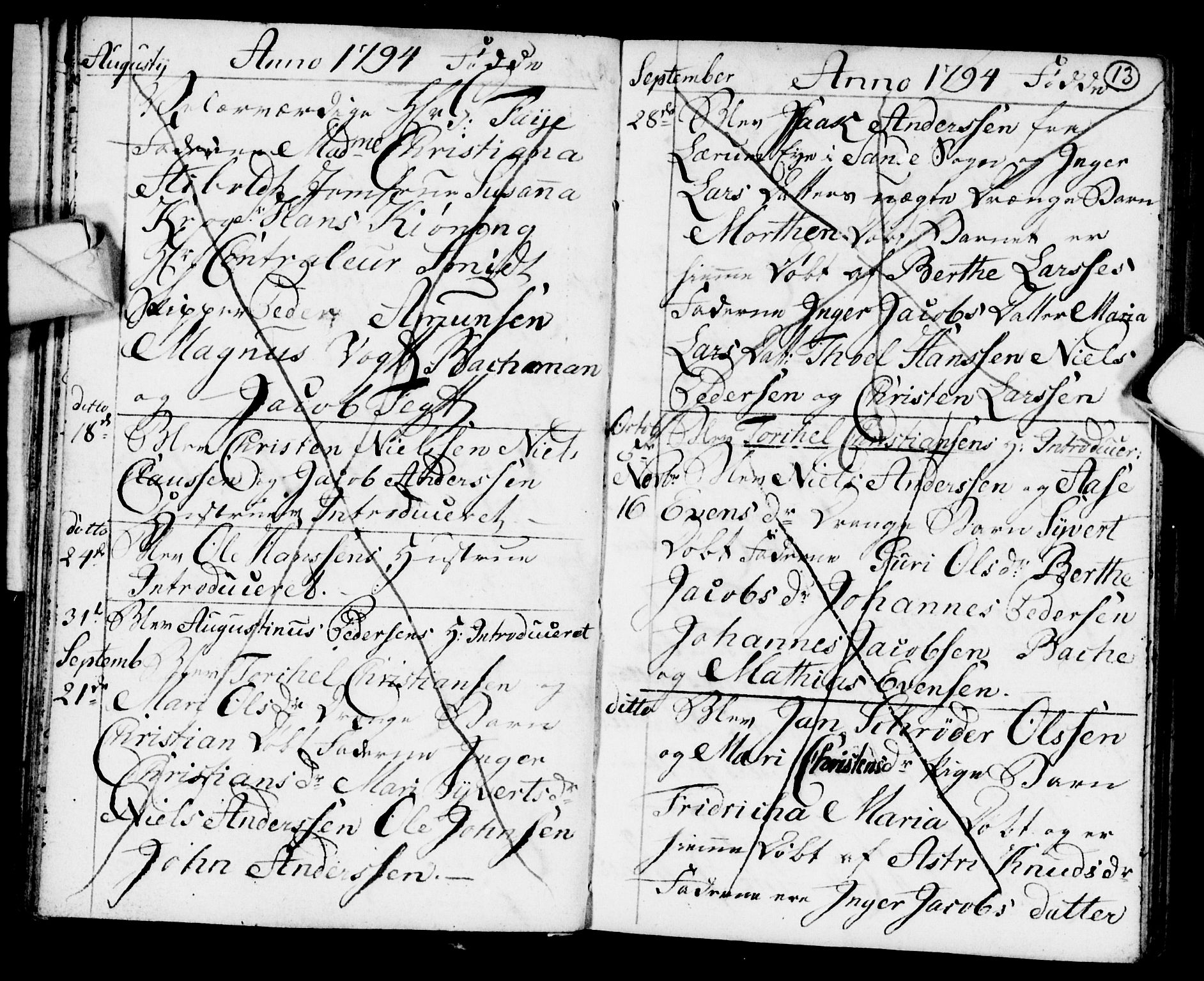 Strømsø kirkebøker, SAKO/A-246/F/Fb/L0003: Parish register (official) no. II 3, 1793-1799, p. 13