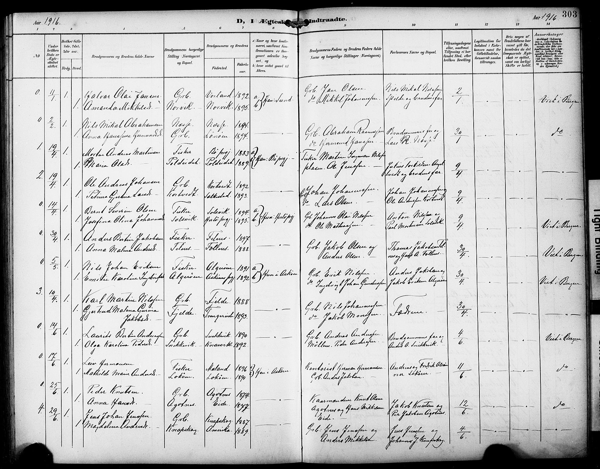 Fjell sokneprestembete, SAB/A-75301/H/Hab: Parish register (copy) no. A 5, 1899-1918, p. 303