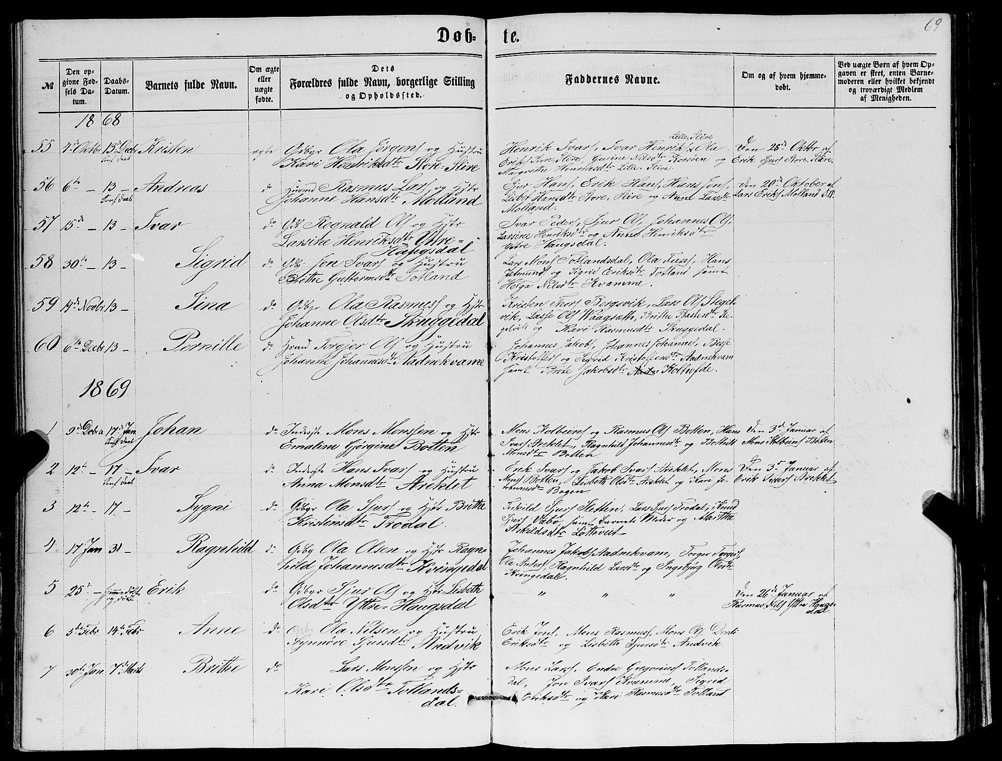 Masfjorden Sokneprestembete, SAB/A-77001: Parish register (copy) no. A 1, 1851-1875, p. 69