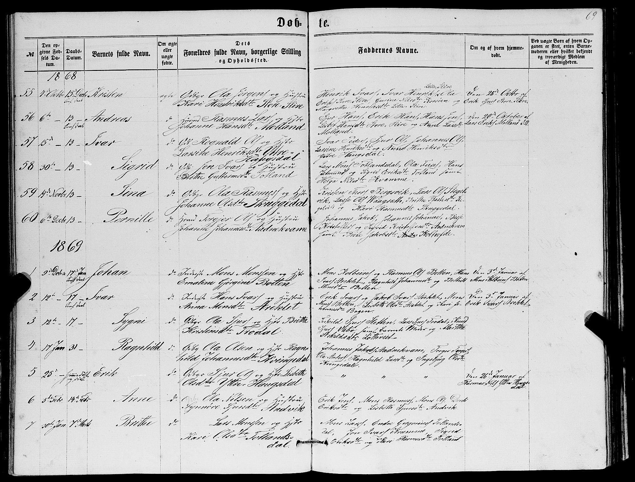 Masfjorden Sokneprestembete, AV/SAB-A-77001: Parish register (copy) no. A 1, 1851-1875, p. 69