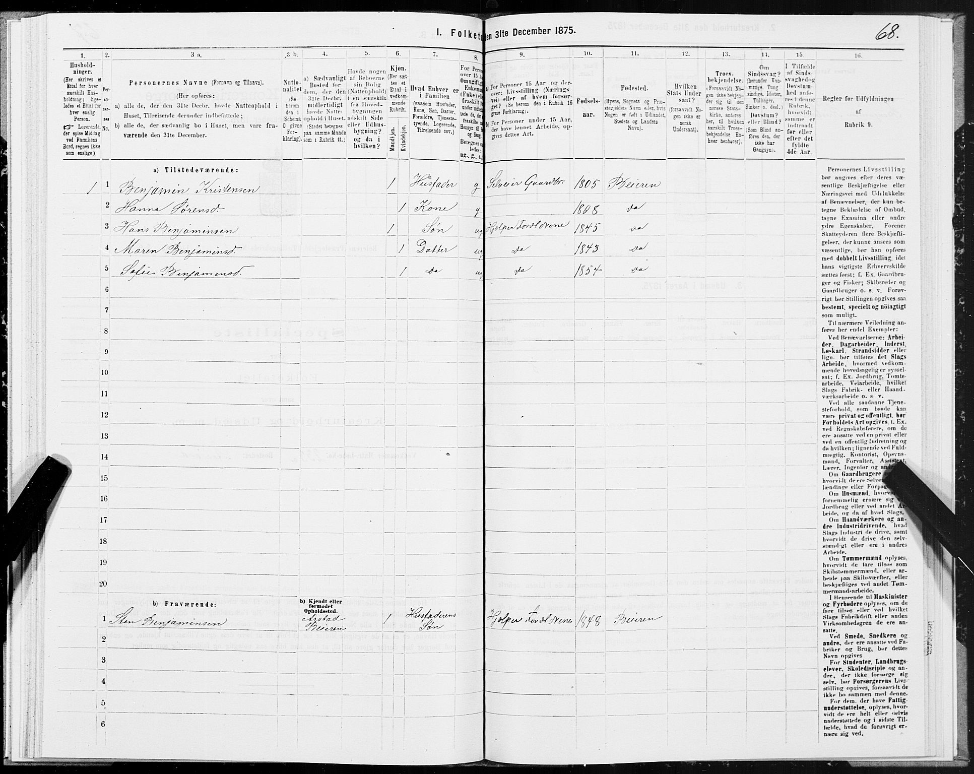 SAT, 1875 census for 1839P Beiarn, 1875, p. 1068