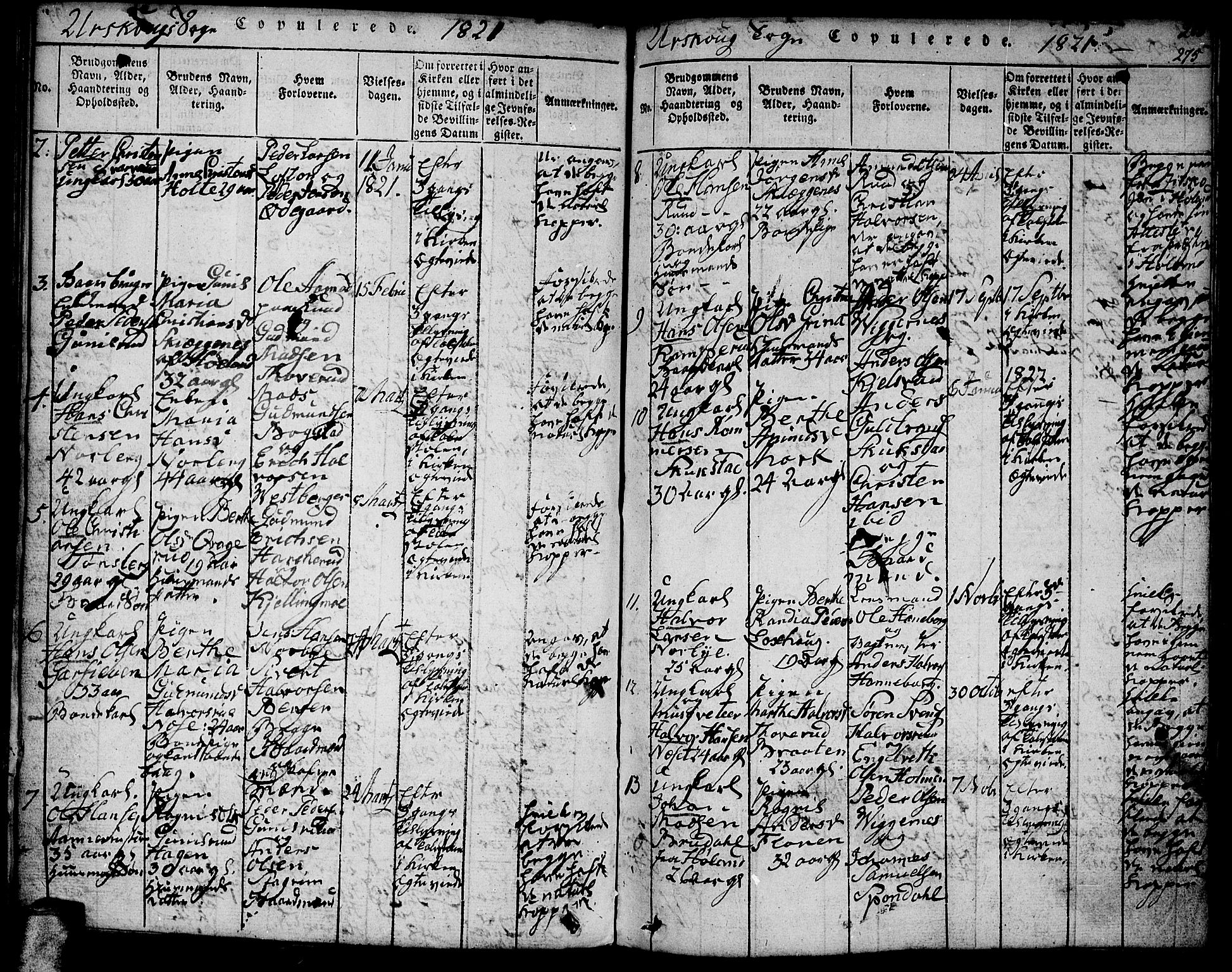 Aurskog prestekontor Kirkebøker, SAO/A-10304a/F/Fa/L0005: Parish register (official) no. I 5, 1814-1829, p. 275