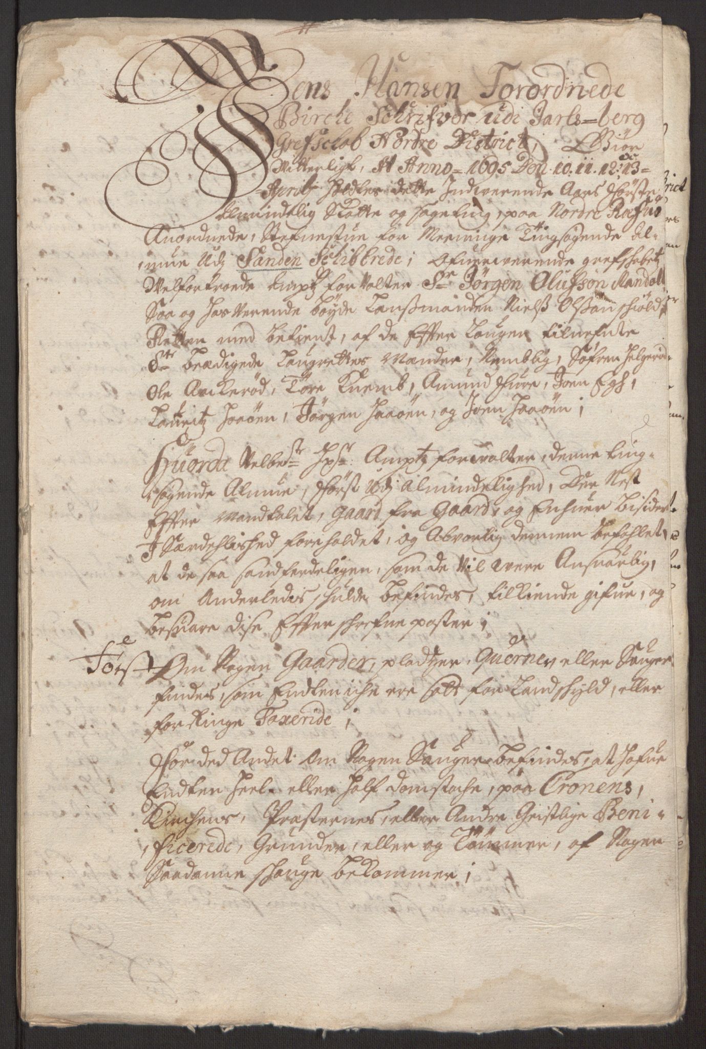 Rentekammeret inntil 1814, Reviderte regnskaper, Fogderegnskap, RA/EA-4092/R32/L1867: Fogderegnskap Jarlsberg grevskap, 1694-1696, p. 180