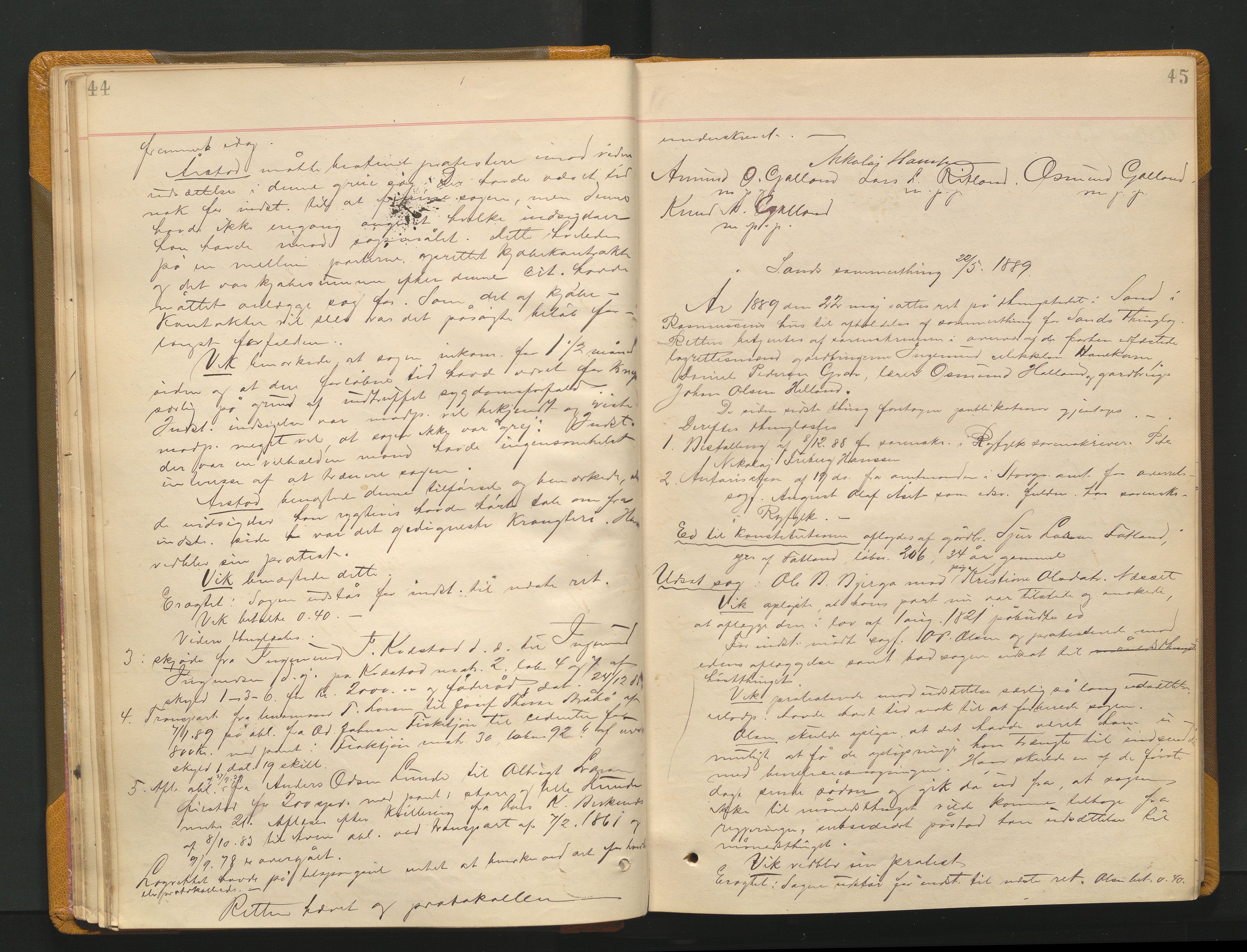 Ryfylke tingrett, AV/SAST-A-100055/001/I/IB/IB0/L0015: Tingbok, Ryfylke, 1889-1891, p. 44-45