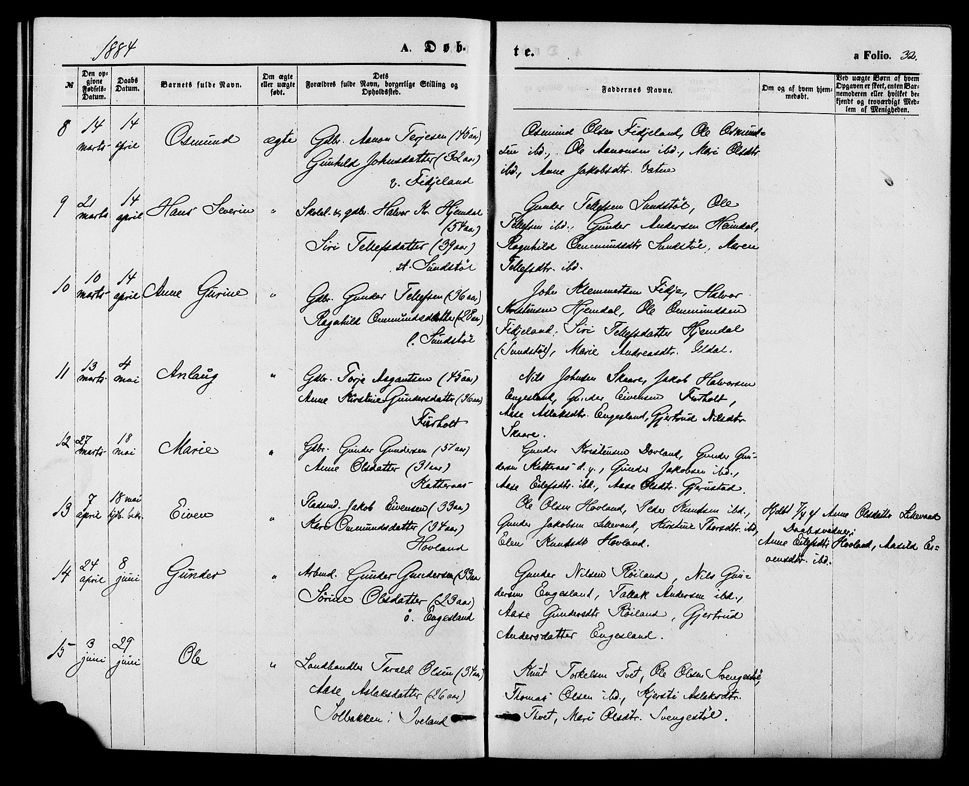 Herefoss sokneprestkontor, SAK/1111-0019/F/Fa/Fab/L0003: Parish register (official) no. A 3, 1875-1886, p. 32