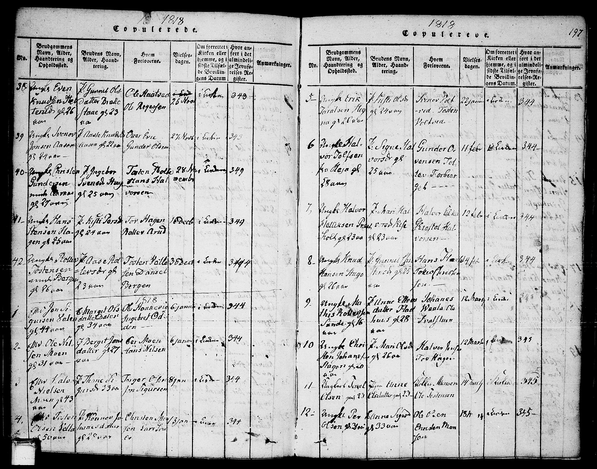 Sauherad kirkebøker, SAKO/A-298/F/Fa/L0005: Parish register (official) no. I 5, 1815-1829, p. 197