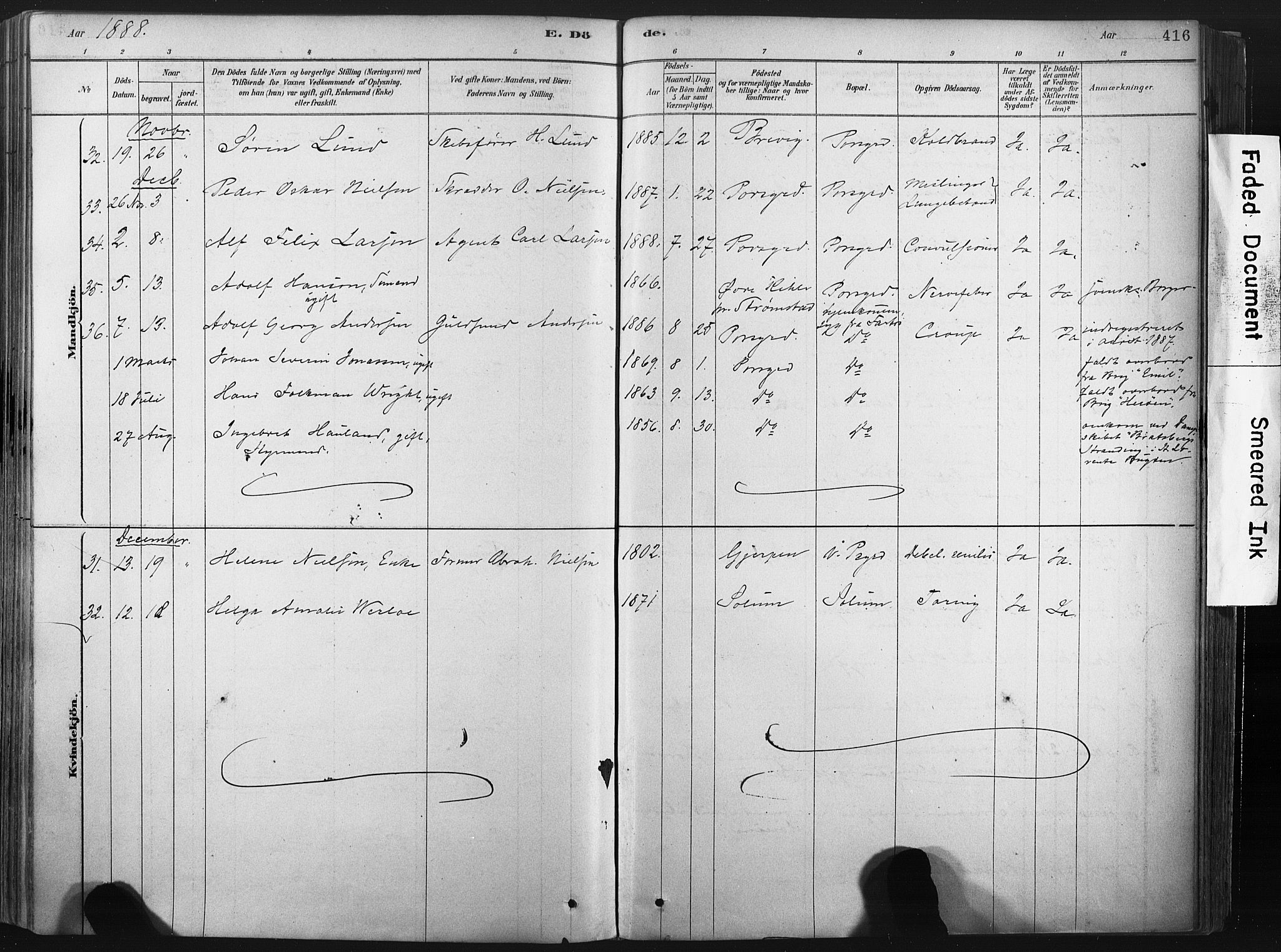 Porsgrunn kirkebøker , AV/SAKO-A-104/F/Fa/L0008: Parish register (official) no. 8, 1878-1895, p. 416