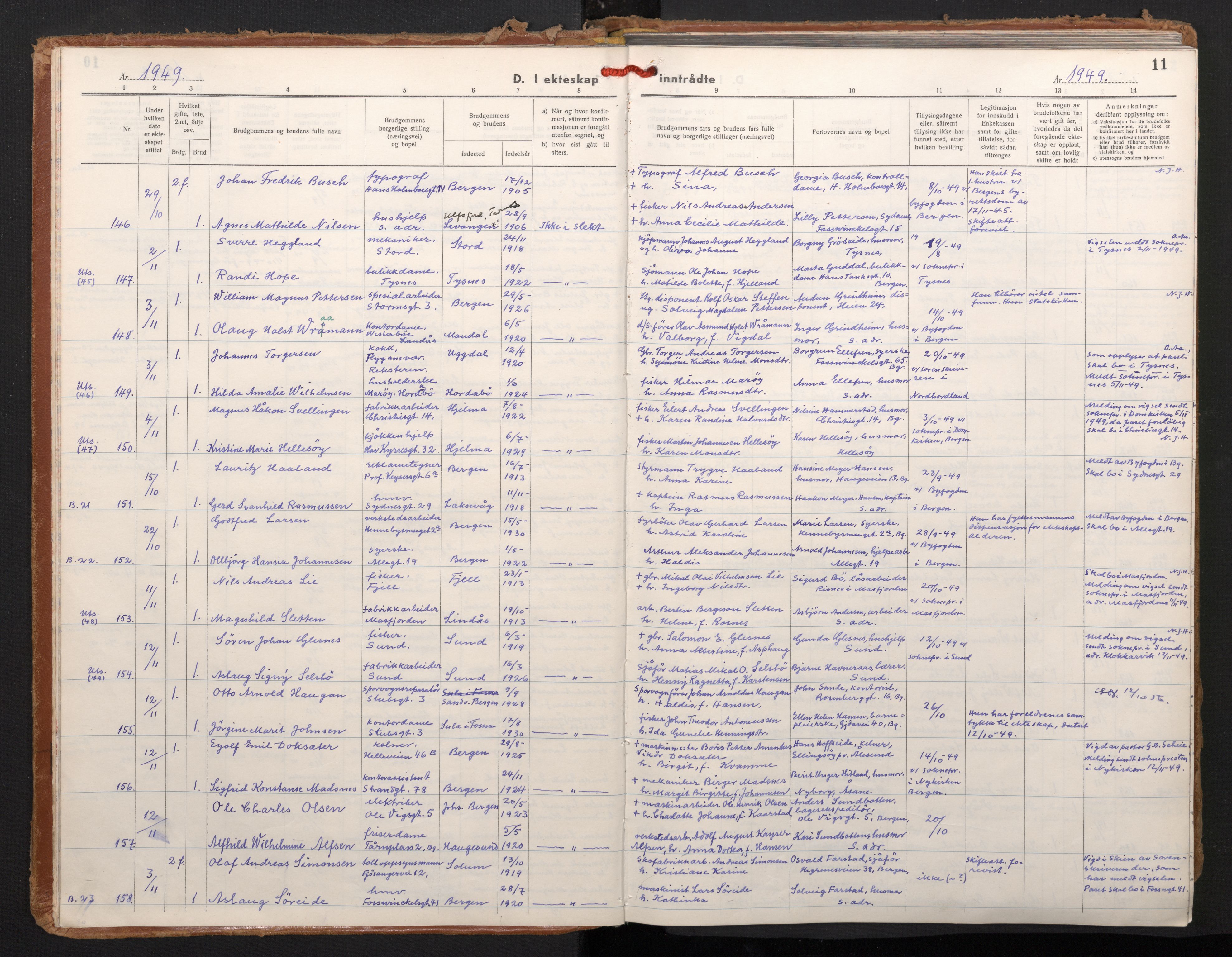 Johanneskirken sokneprestembete, AV/SAB-A-76001/H/Haa/L0015: Parish register (official) no. D 4, 1949-1963, p. 10b-11a