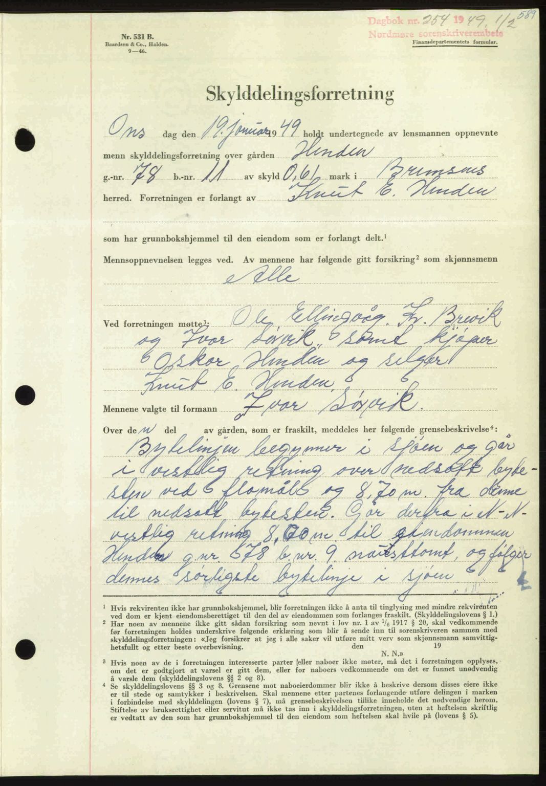 Nordmøre sorenskriveri, AV/SAT-A-4132/1/2/2Ca: Mortgage book no. A110, 1948-1949, Diary no: : 254/1949