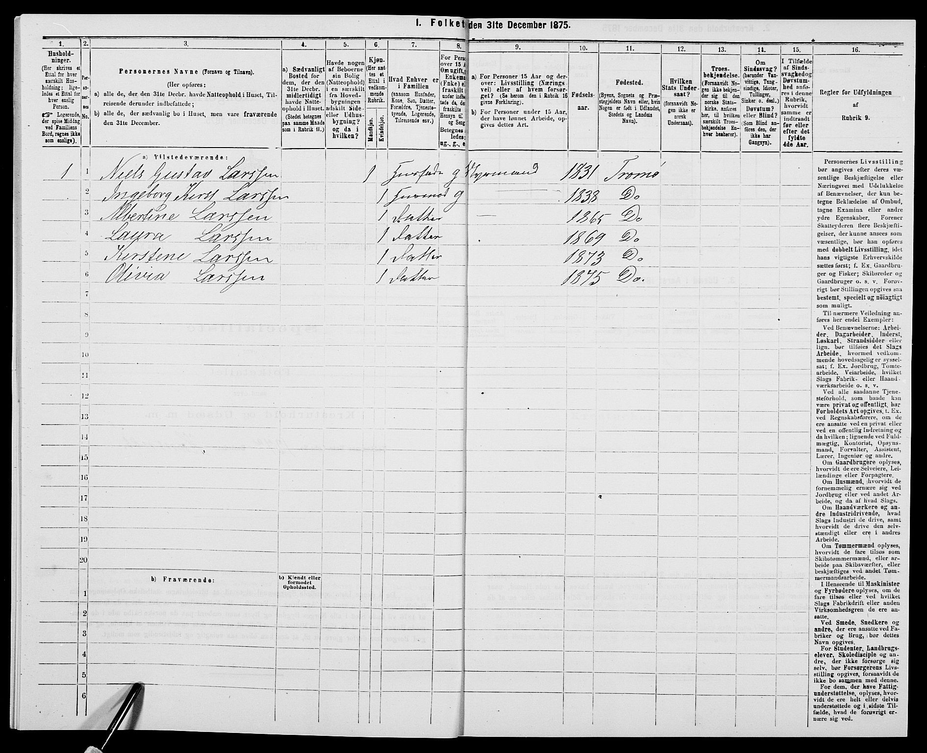 SAK, 1875 census for 0918P Austre Moland, 1875, p. 114