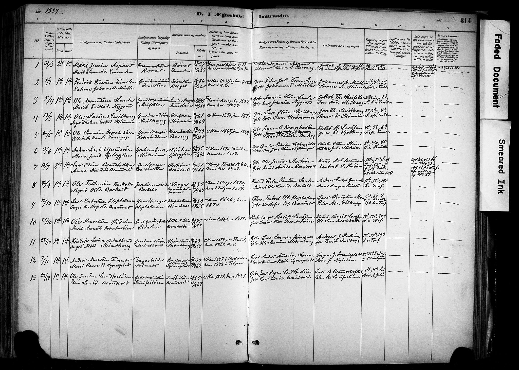 Alvdal prestekontor, SAH/PREST-060/H/Ha/Haa/L0002: Parish register (official) no. 2, 1883-1906, p. 314