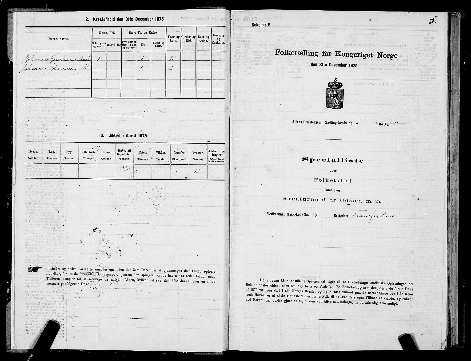 SATØ, 1875 census for 2012P Alta, 1875, p. 3005