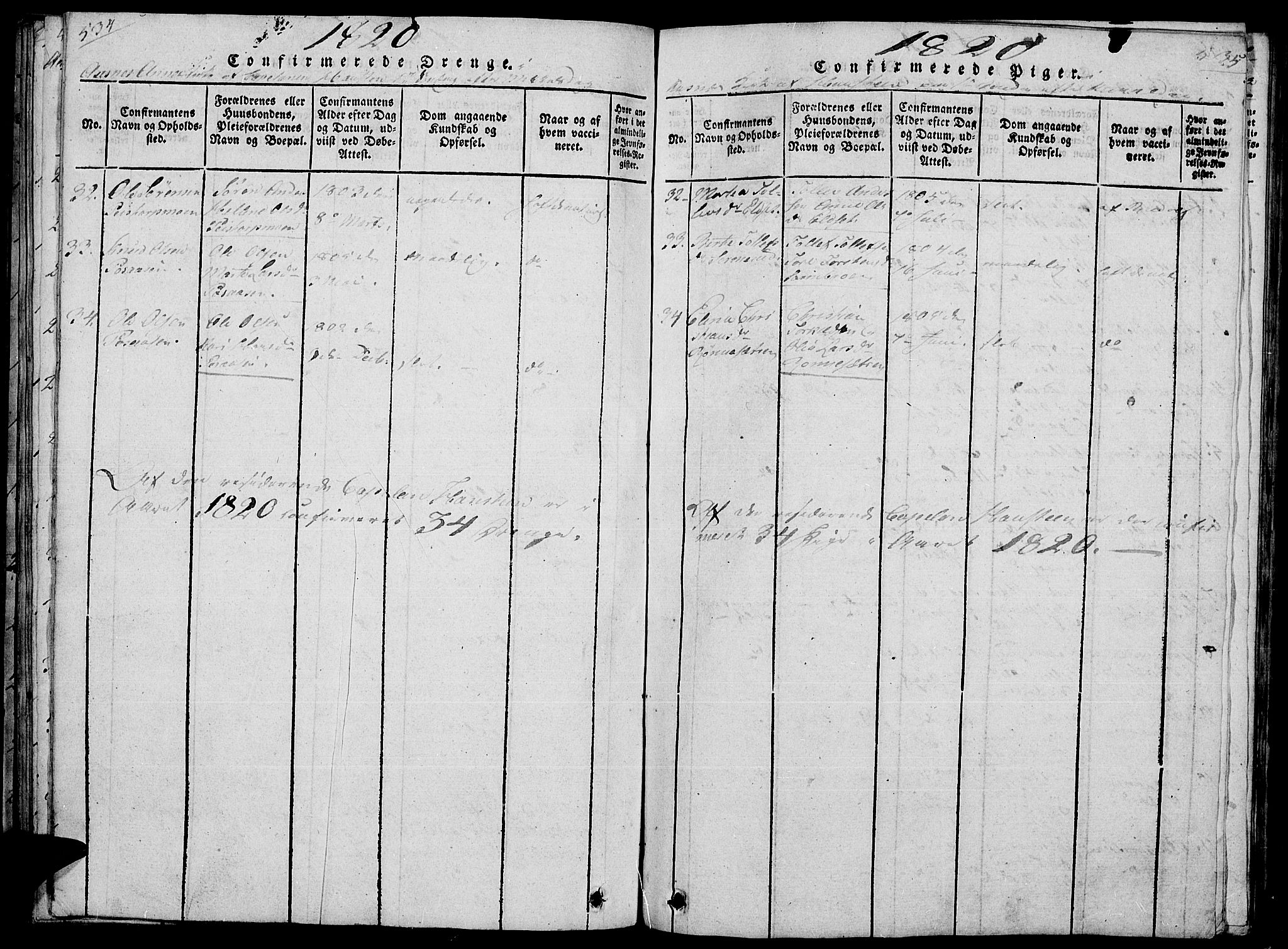 Hof prestekontor, SAH/PREST-038/H/Ha/Haa/L0005: Parish register (official) no. 5, 1816-1822, p. 534-535