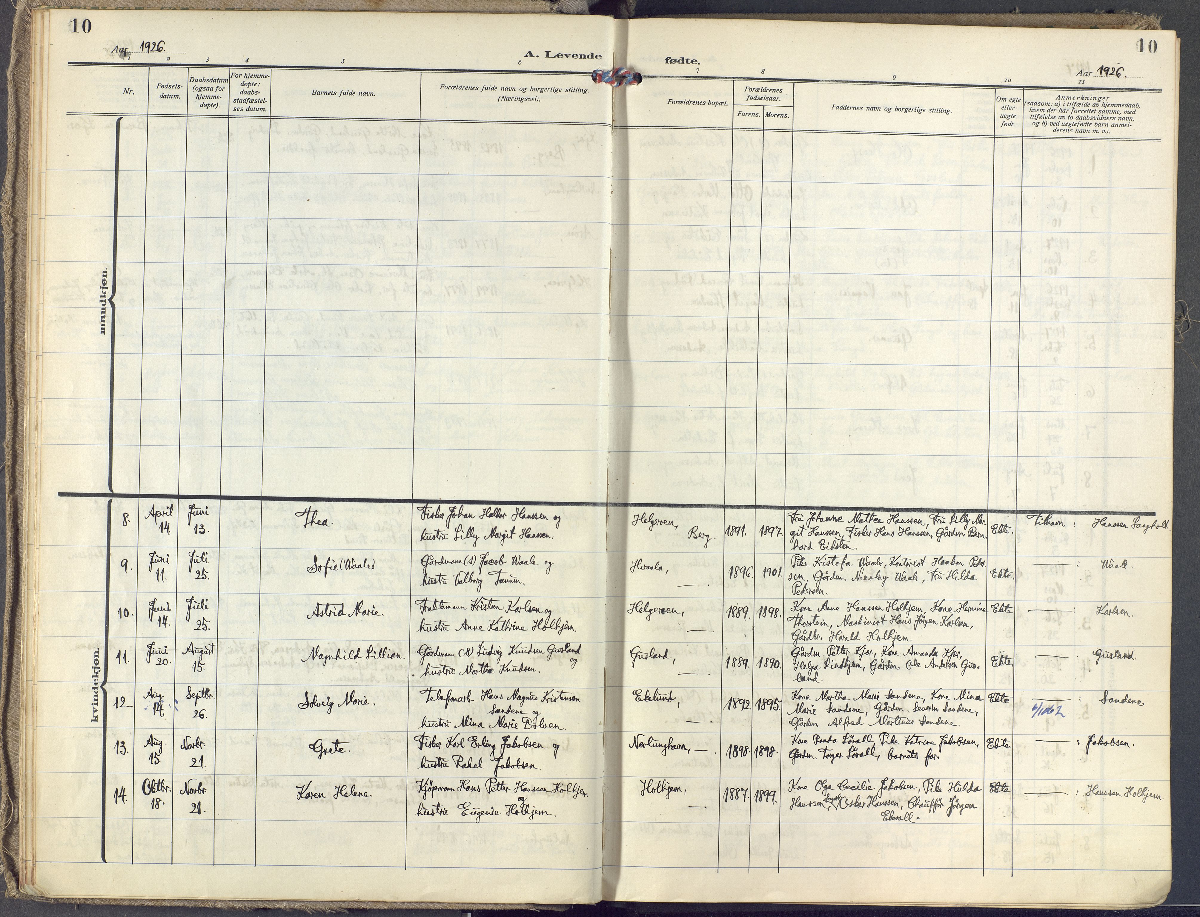 Brunlanes kirkebøker, SAKO/A-342/F/Fb/L0004: Parish register (official) no. II 4, 1923-1940, p. 10