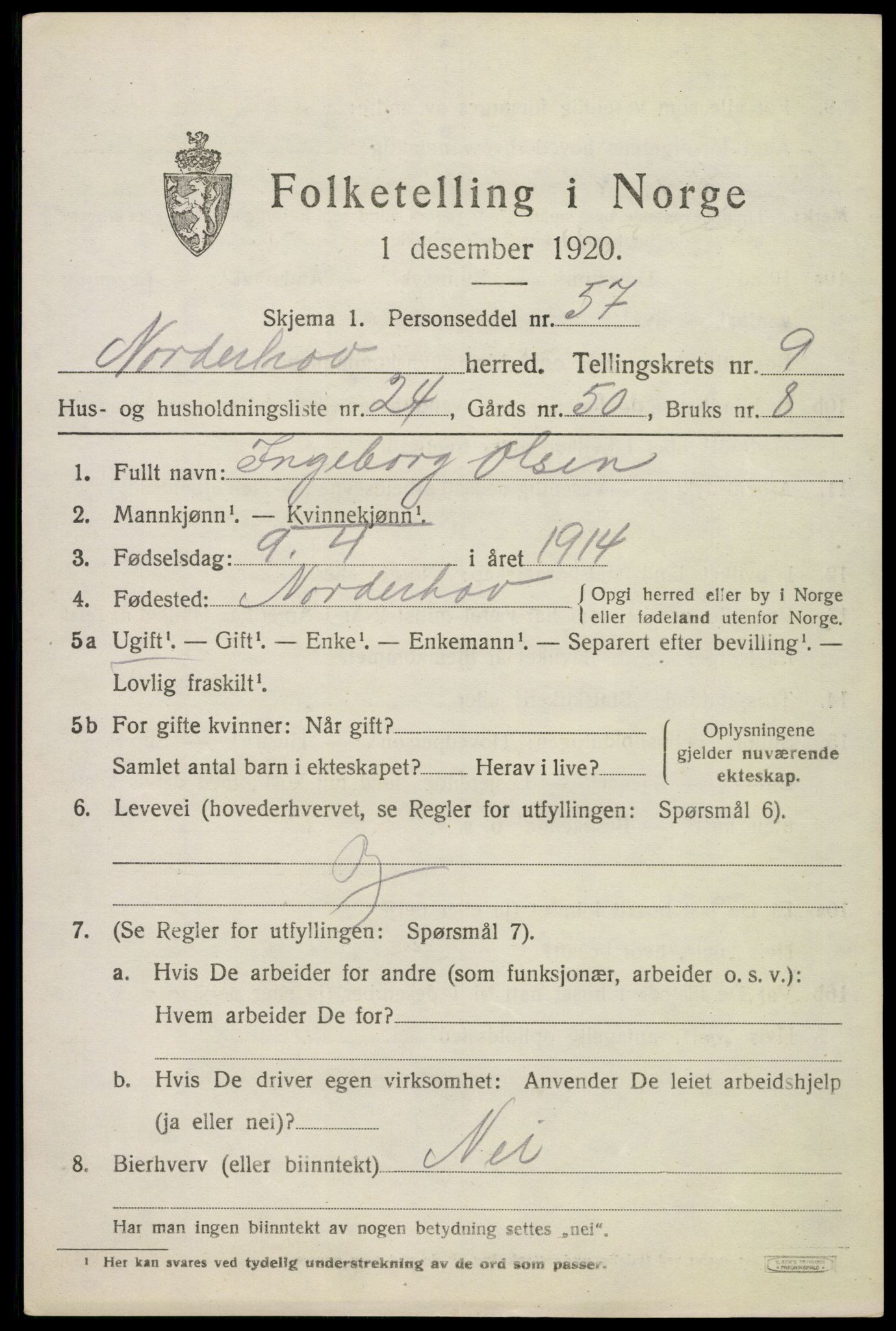 SAKO, 1920 census for Norderhov, 1920, p. 11305