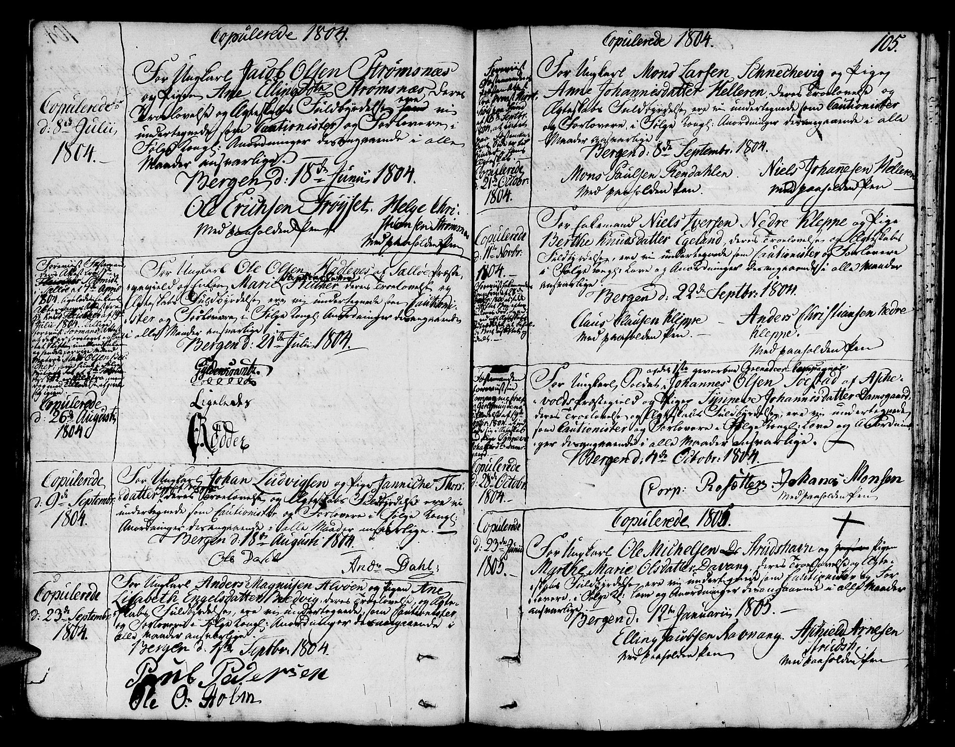 Askøy Sokneprestembete, SAB/A-74101/H/Ha/Haa/Haaa/L0002: Parish register (official) no. A 2, 1801-1818, p. 105
